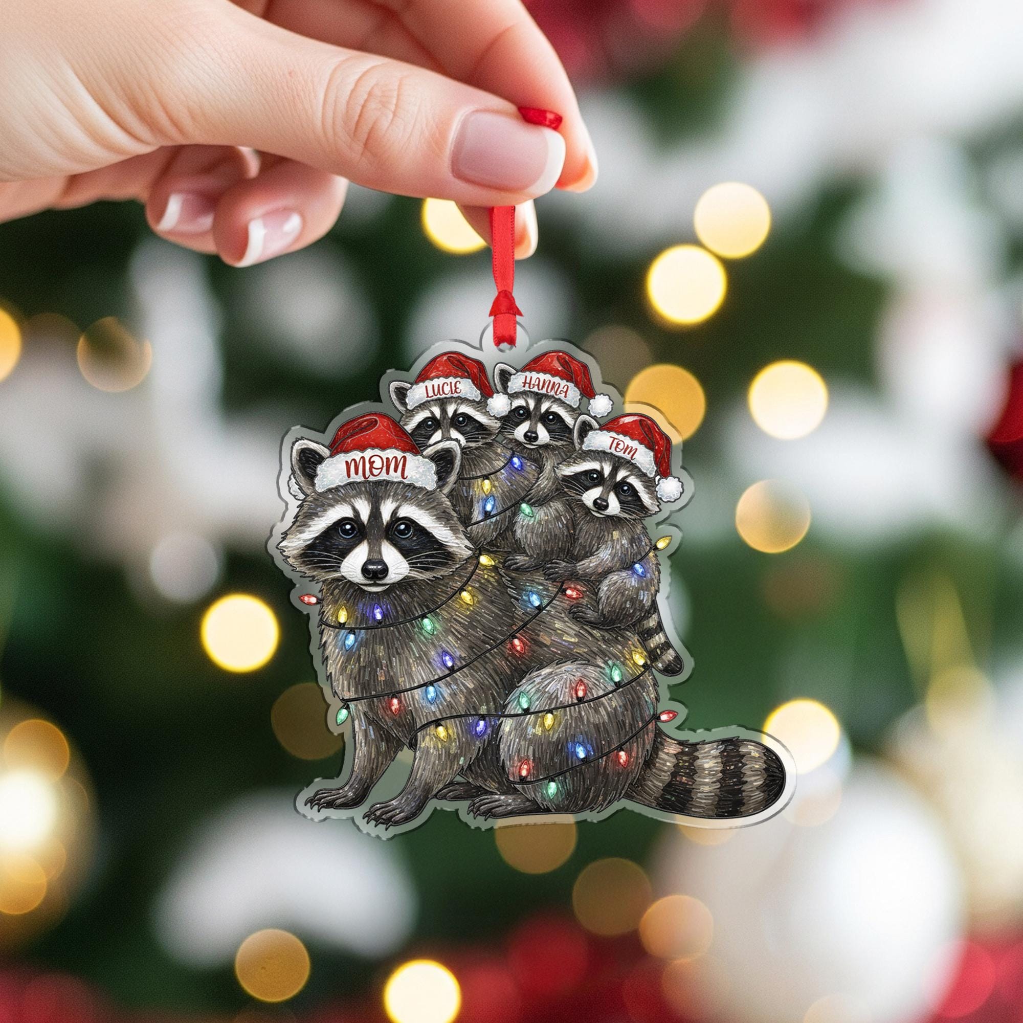 Personalized Raccoon Family Ornament: Rustic Christmas Tree Decor