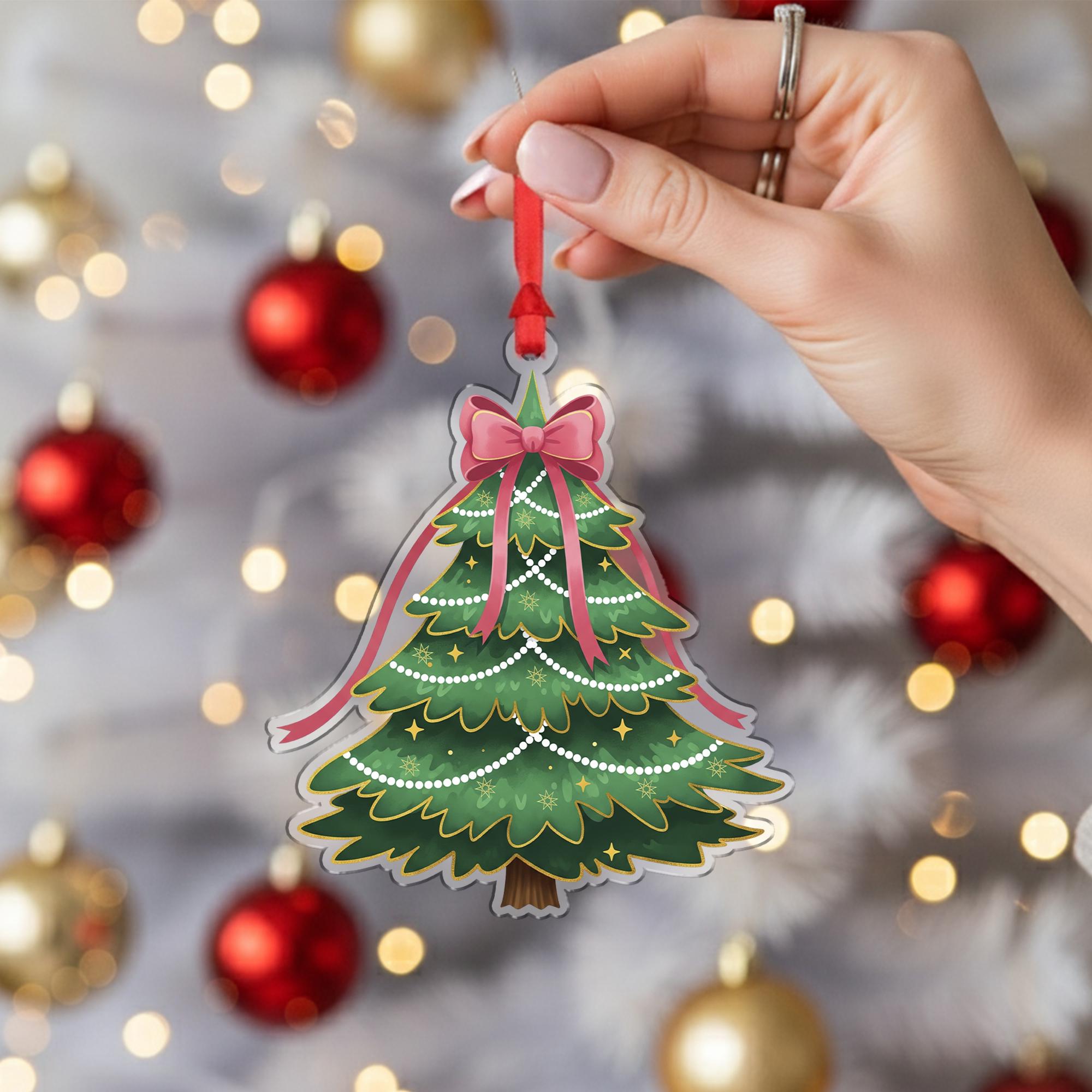 Christmas Tree Ornament with Bow: Holiday Tree Decoration