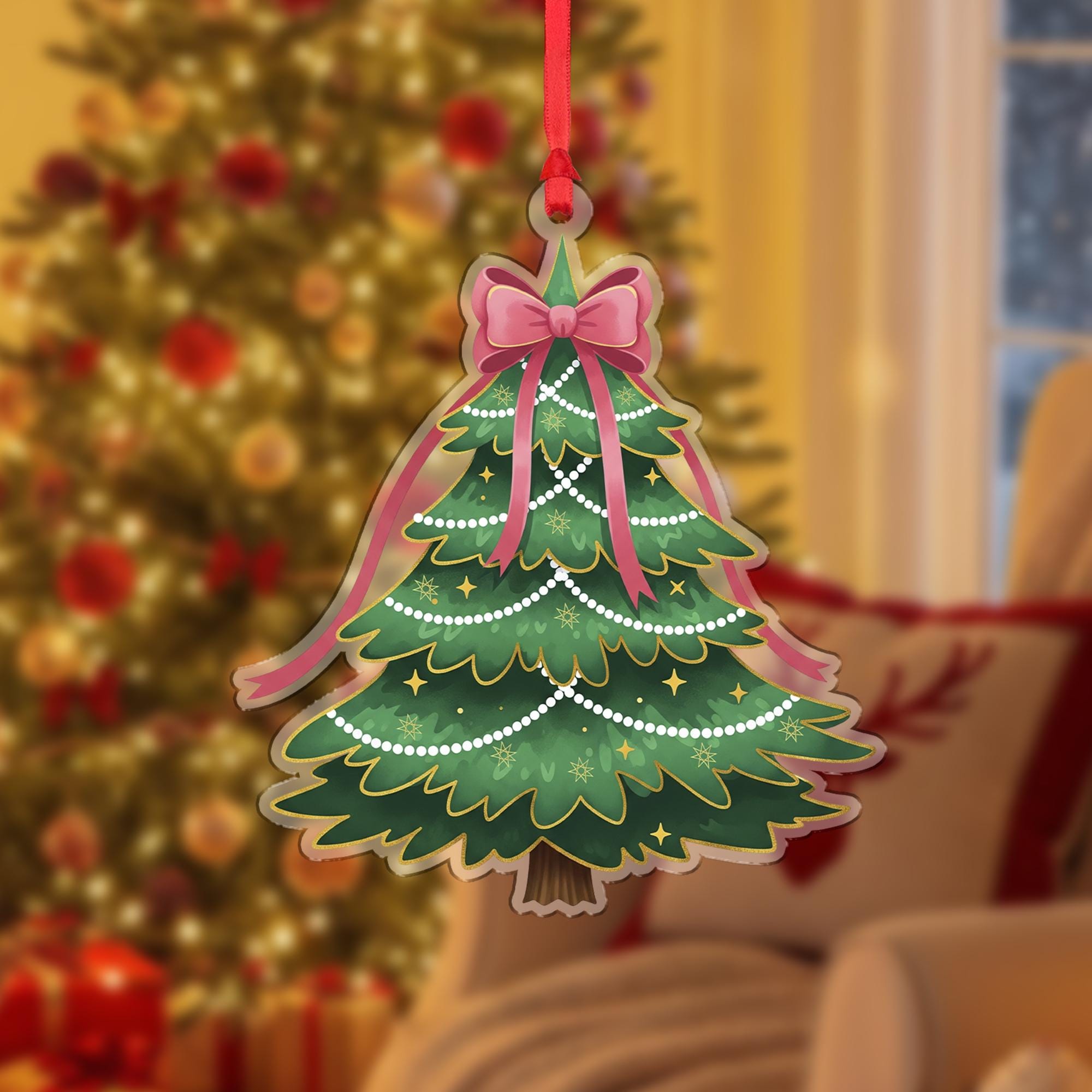 Christmas Tree Ornament with Bow: Holiday Tree Decoration