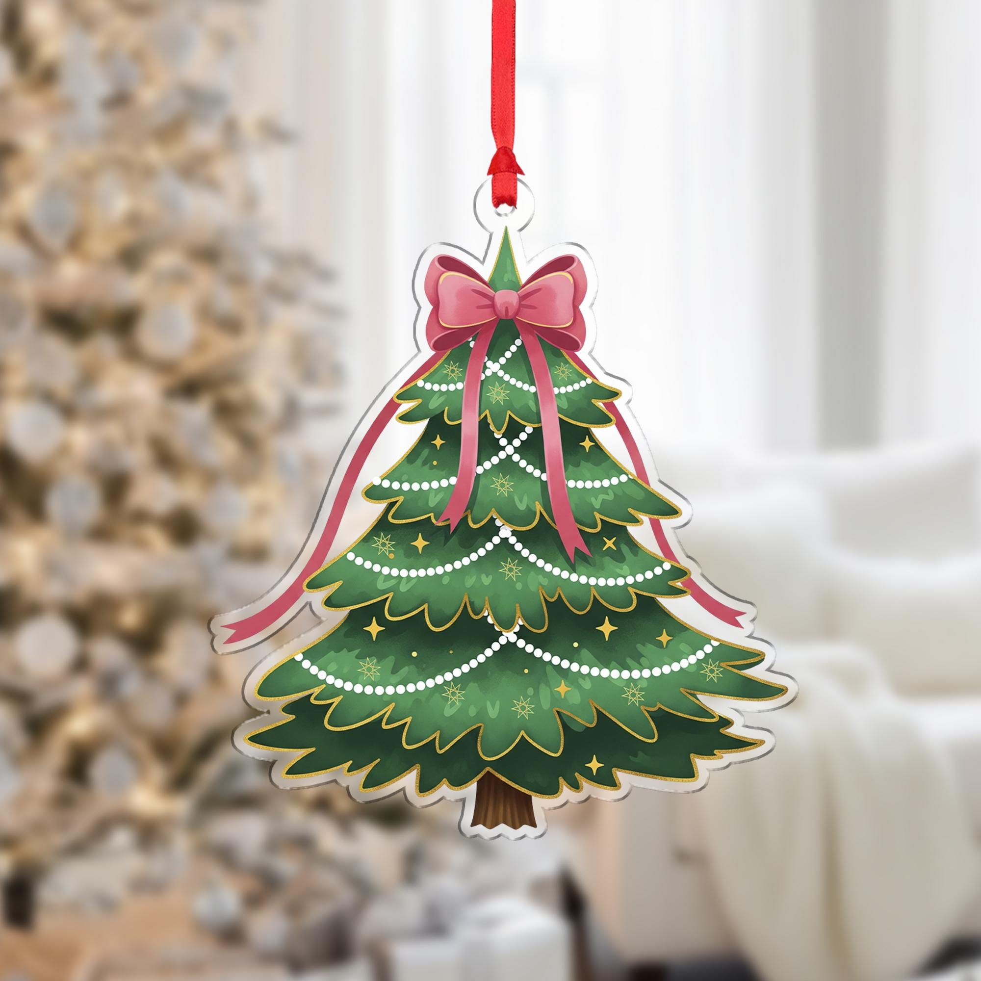 Christmas Tree Ornament with Bow: Holiday Tree Decoration