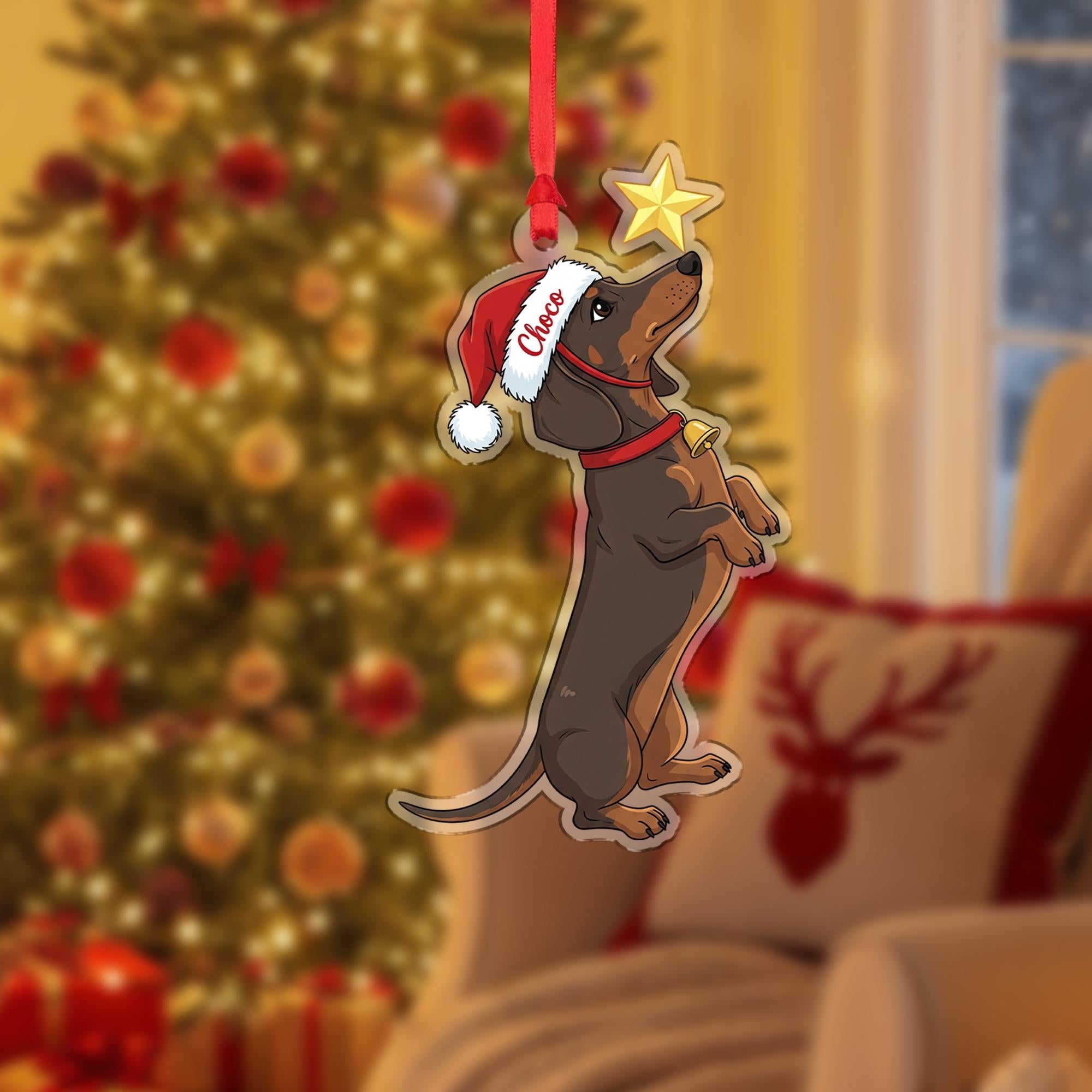 Personalized Dachshund Ornament, Custom Dog Christmas Decoration with Santa Hat