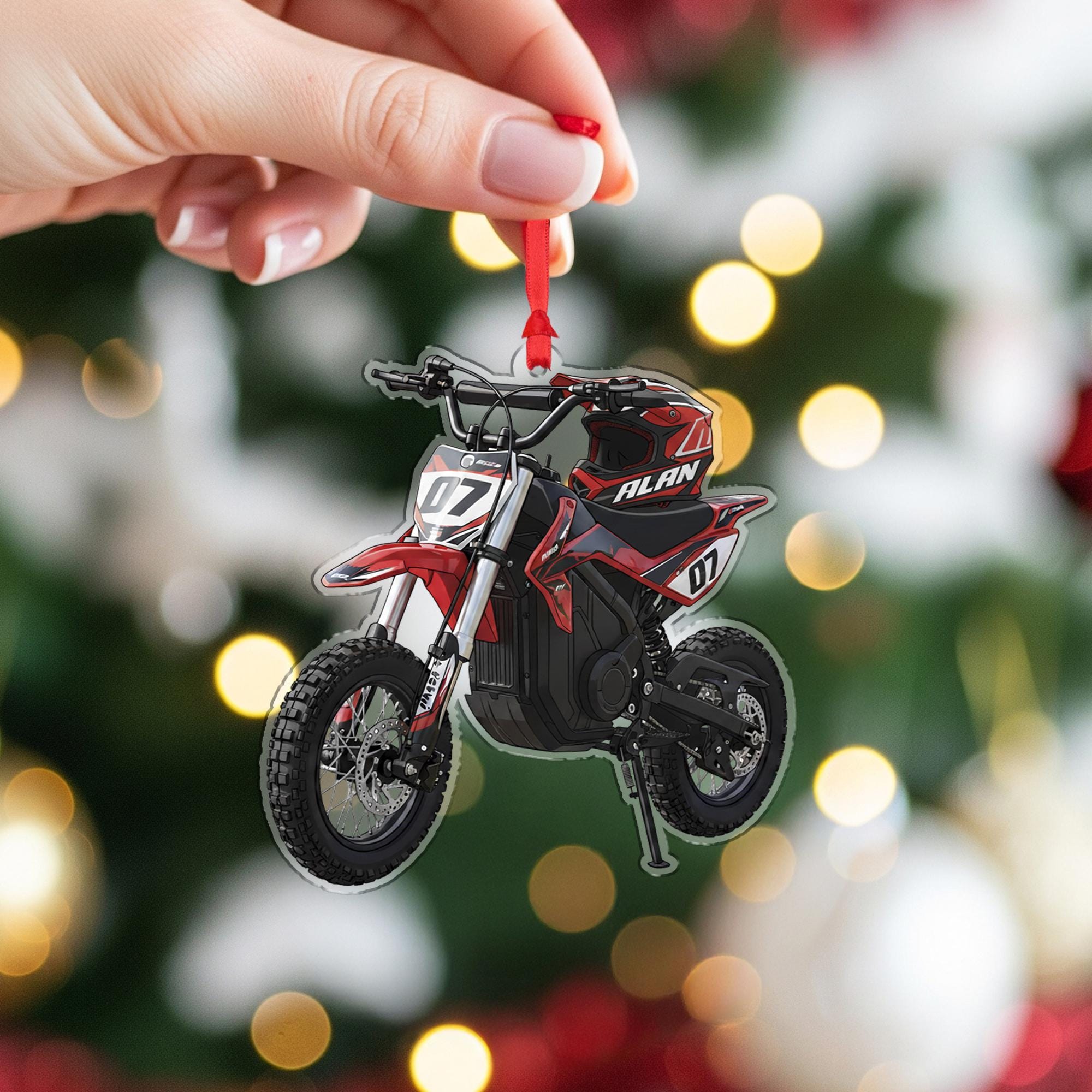 Custom Dirt Bike Ornament – Personalized Motocross Gift, Christmas Tree Decoration