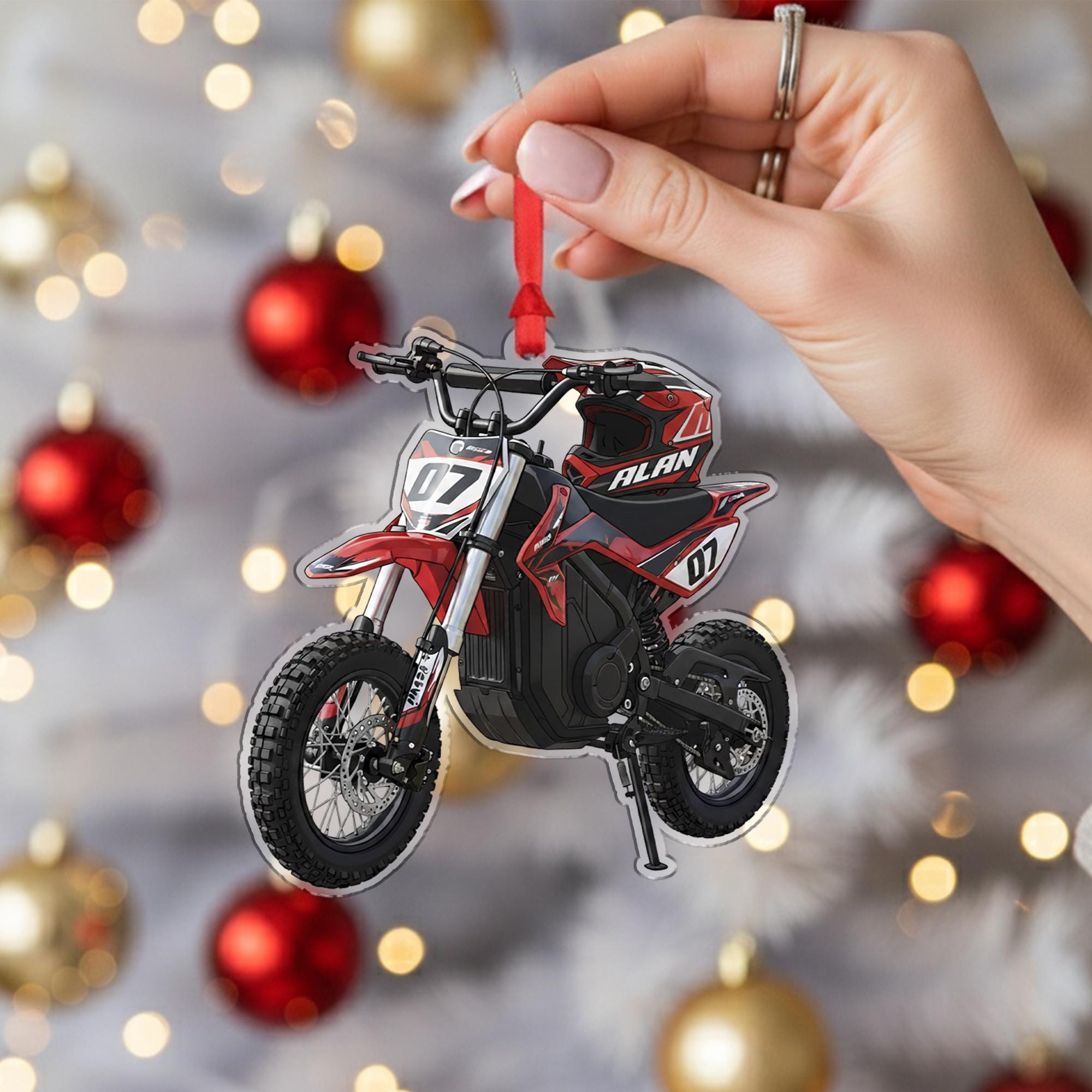 Custom Dirt Bike Ornament – Personalized Motocross Gift, Christmas Tree Decoration