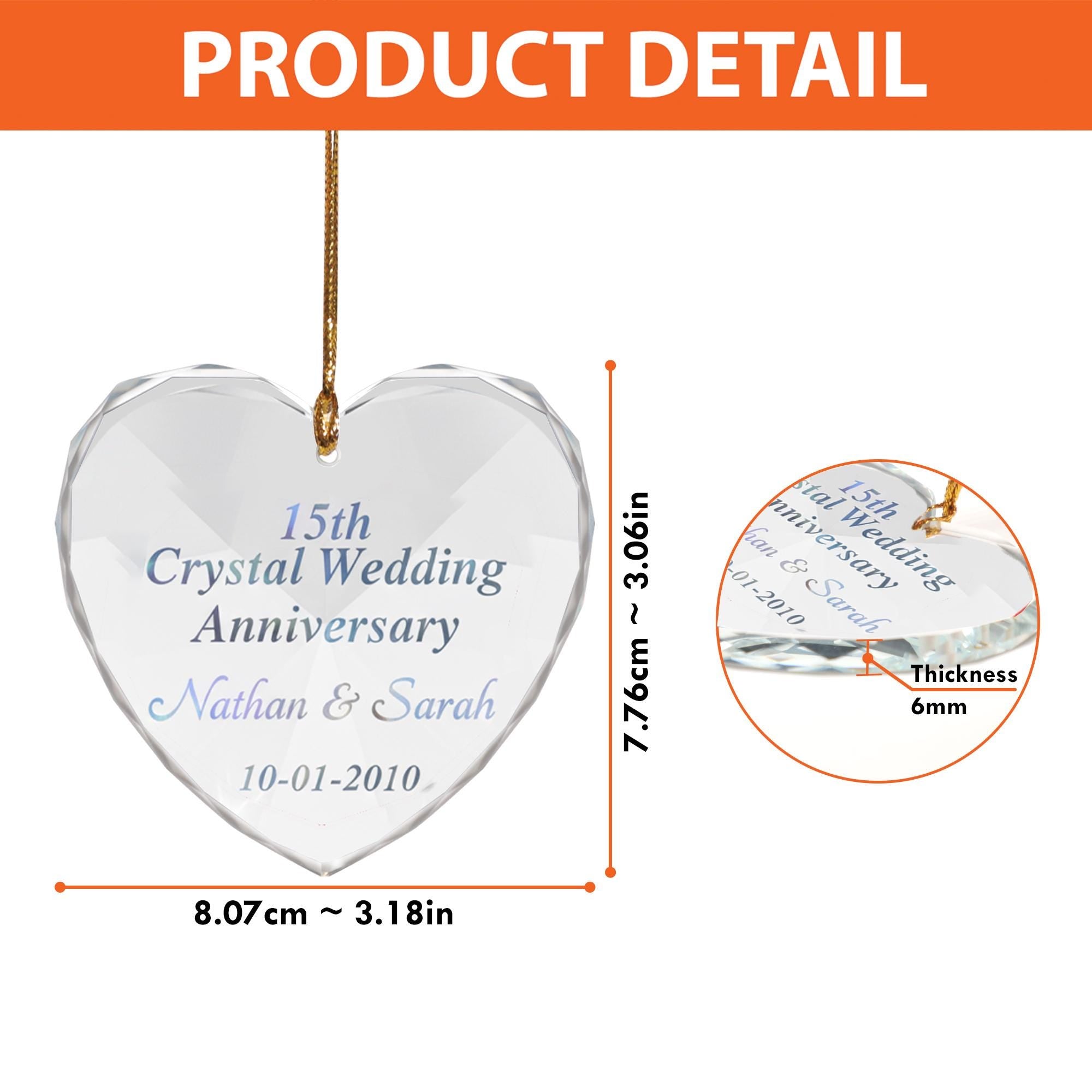 Personalized Crystal Heart Anniversary Ornament – 15th Anniversary Gift for Couples
