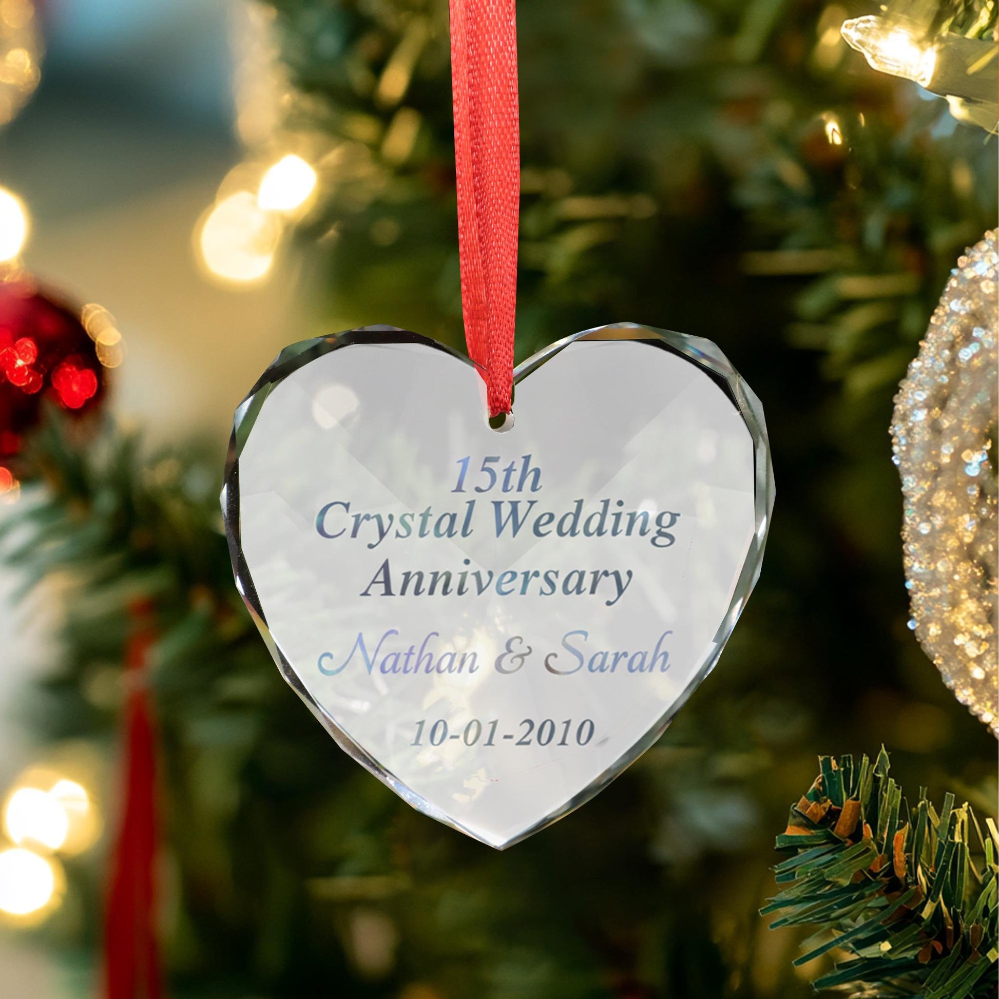 Personalized Crystal Heart Anniversary Ornament – 15th Anniversary Gift for Couples