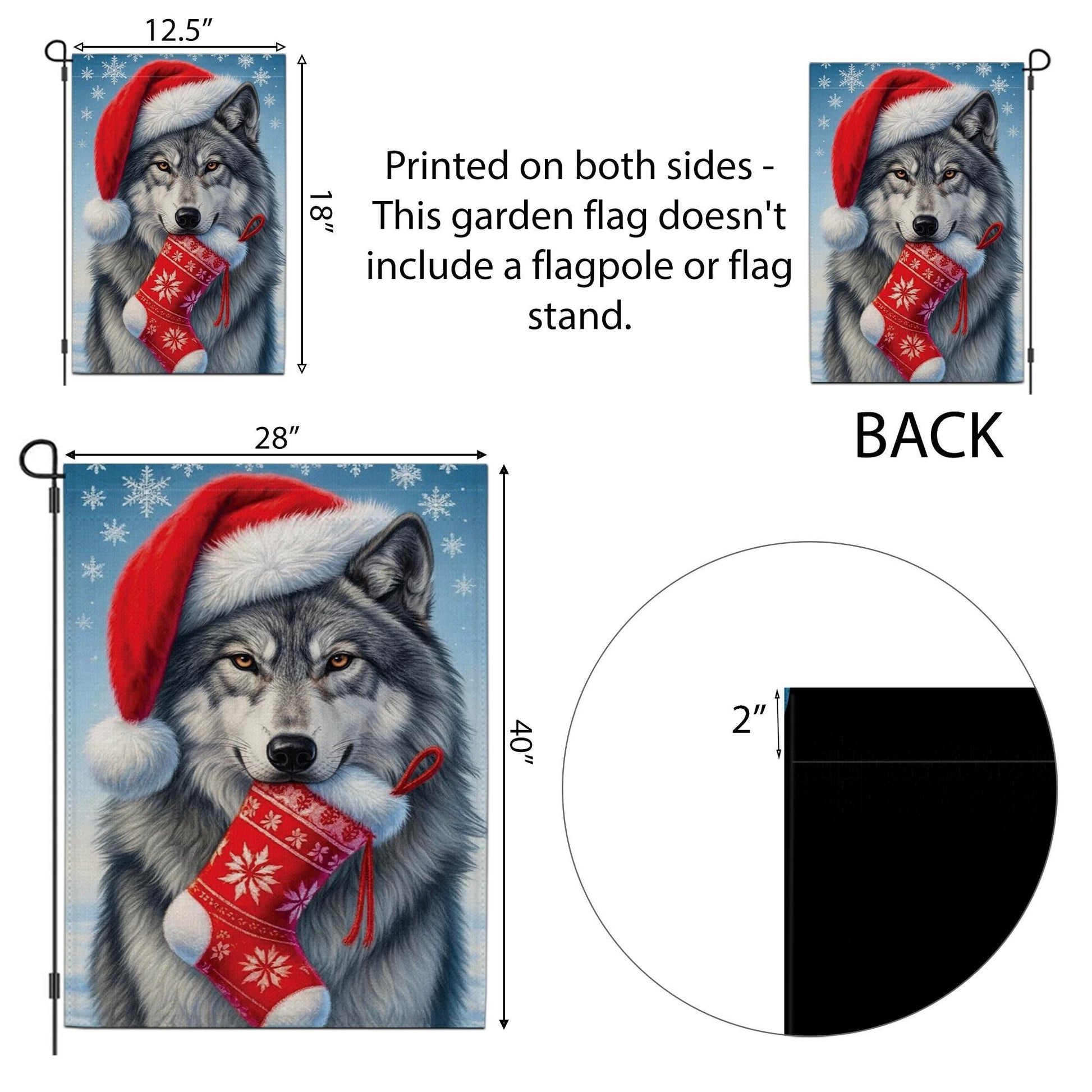 Christmas Wolf Garden Flag: Santa Hat Winter Stocking Outdoor Decoration