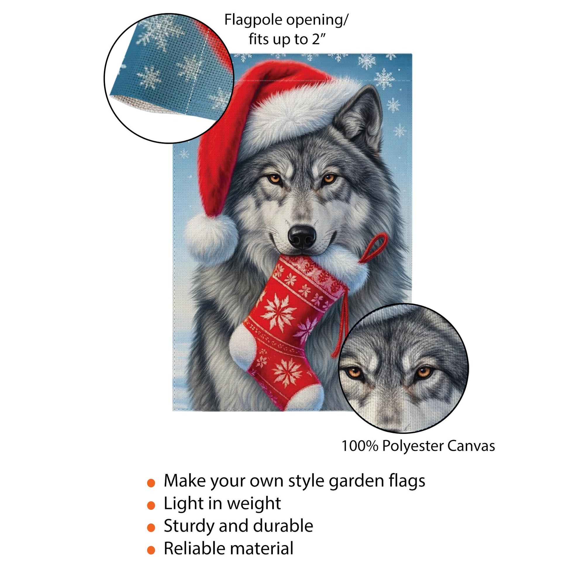 Christmas Wolf Garden Flag: Santa Hat Winter Stocking Outdoor Decoration