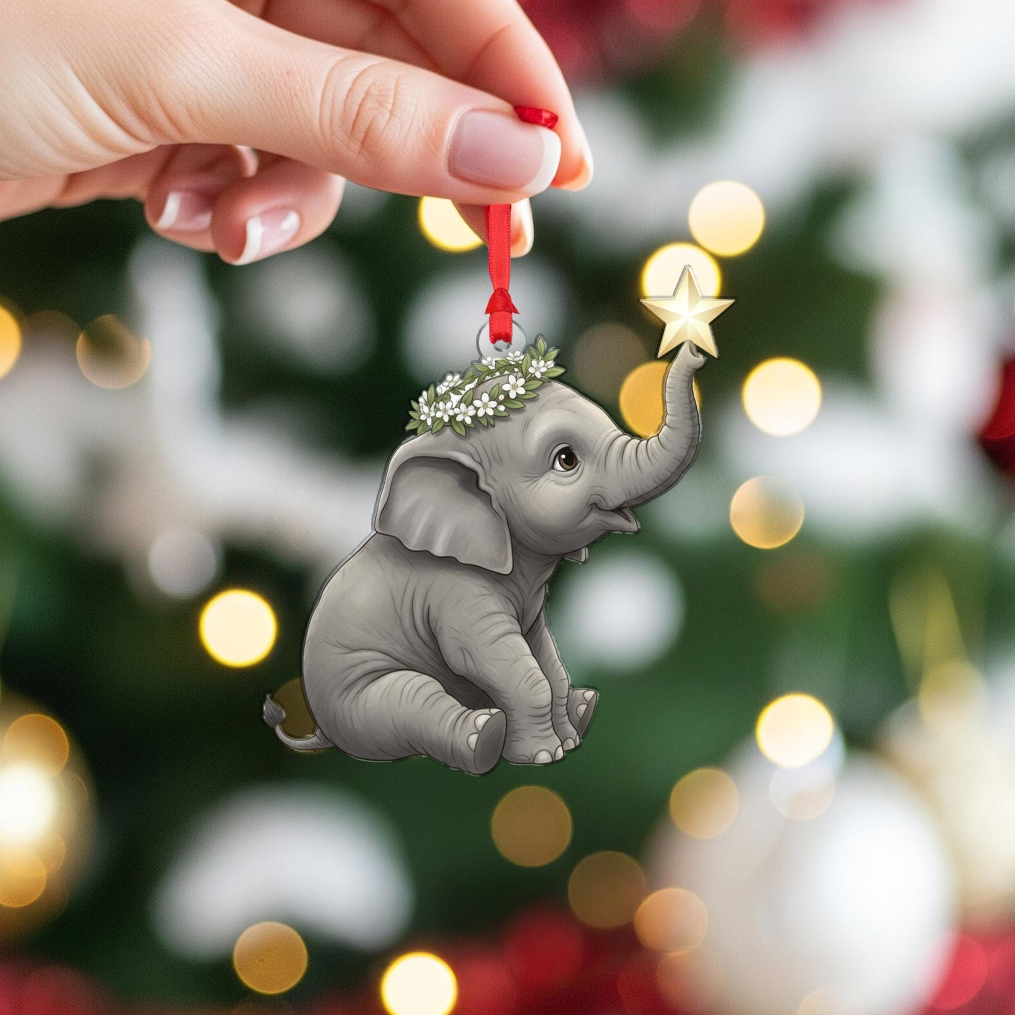 Elephant Ornament – Baby Animal Christmas Decoration with Star