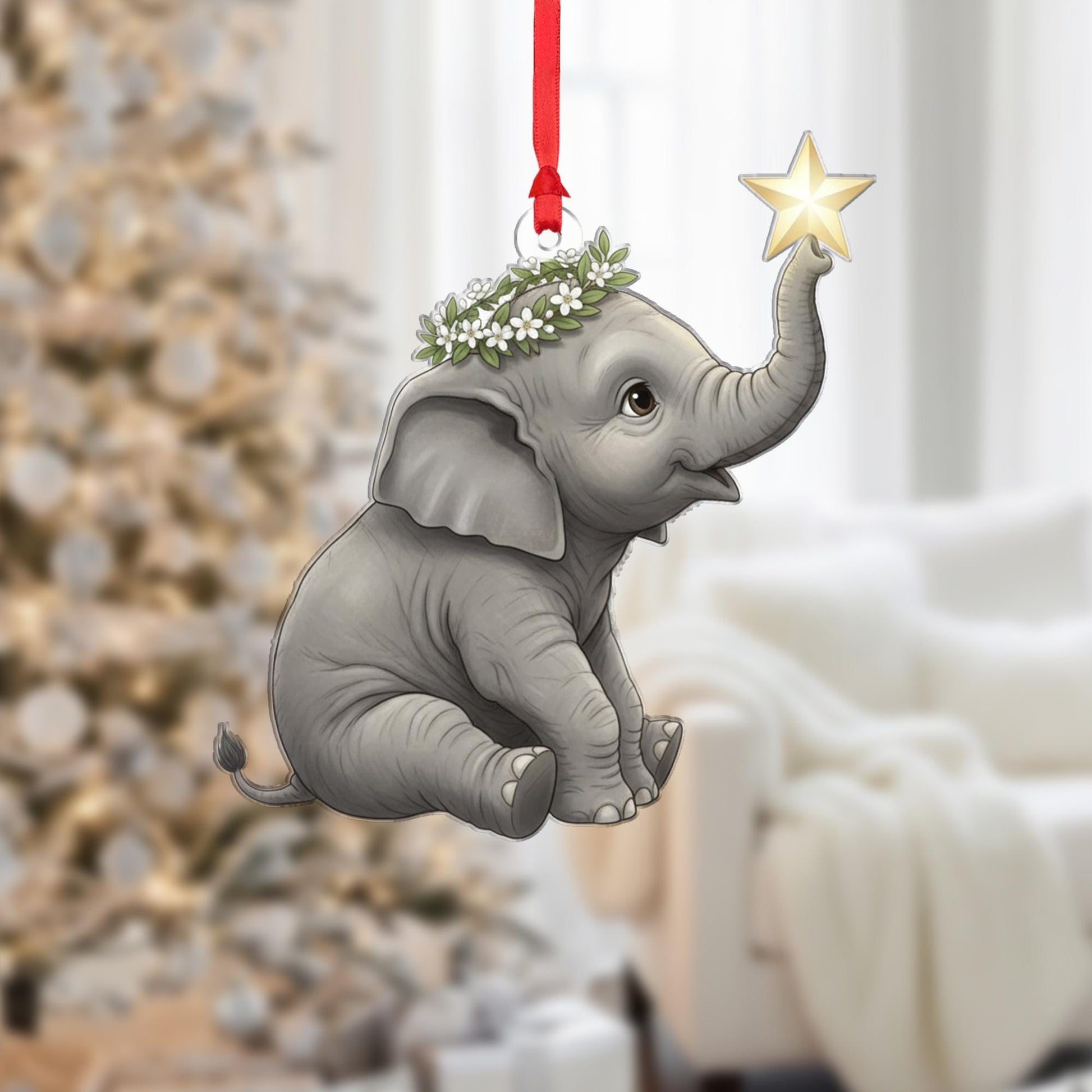 Elephant Ornament – Baby Animal Christmas Decoration with Star