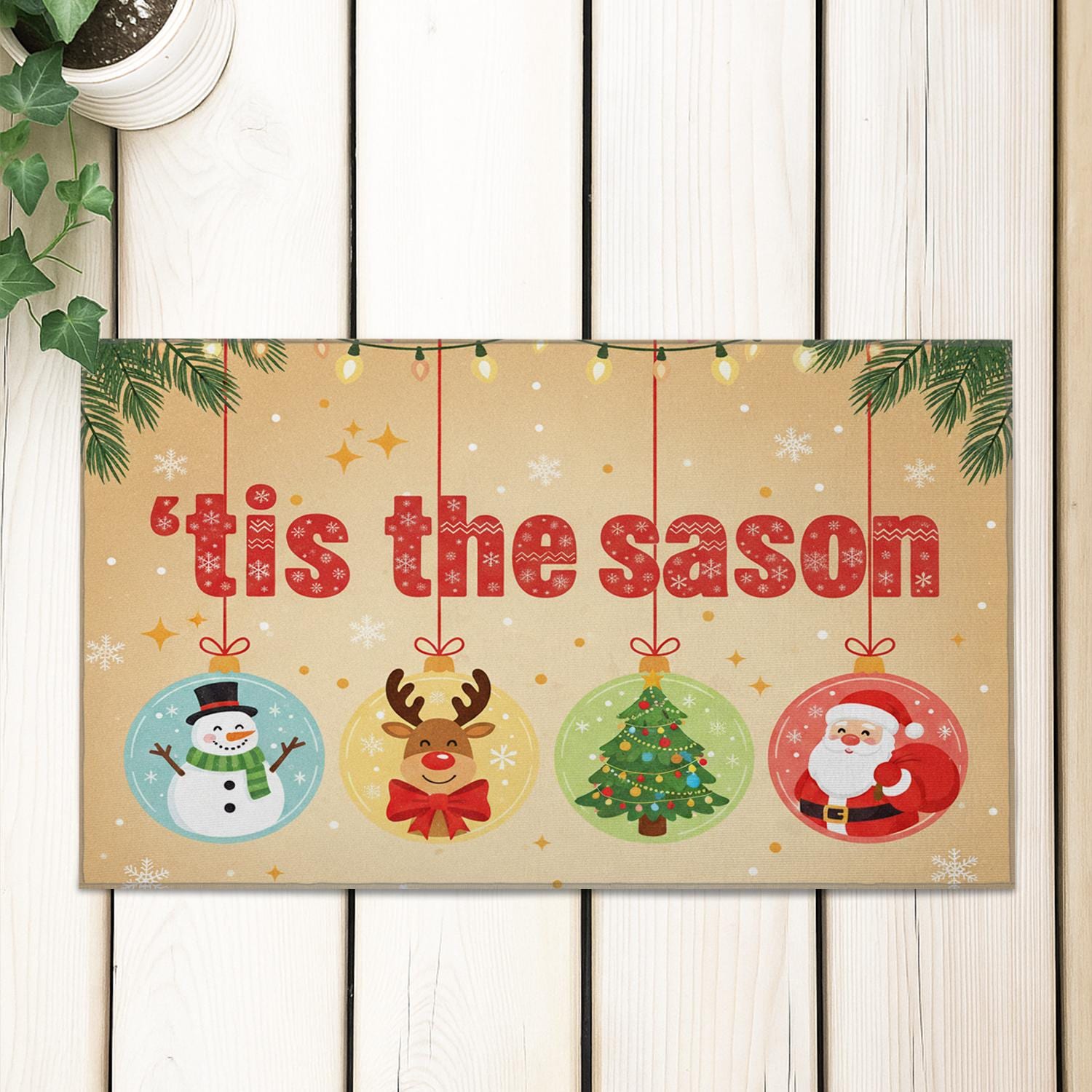 Coir Doormat – ’Tis the Season with Santa, Reindeer, Tree, Snowman – Outdoor Welcome Mat