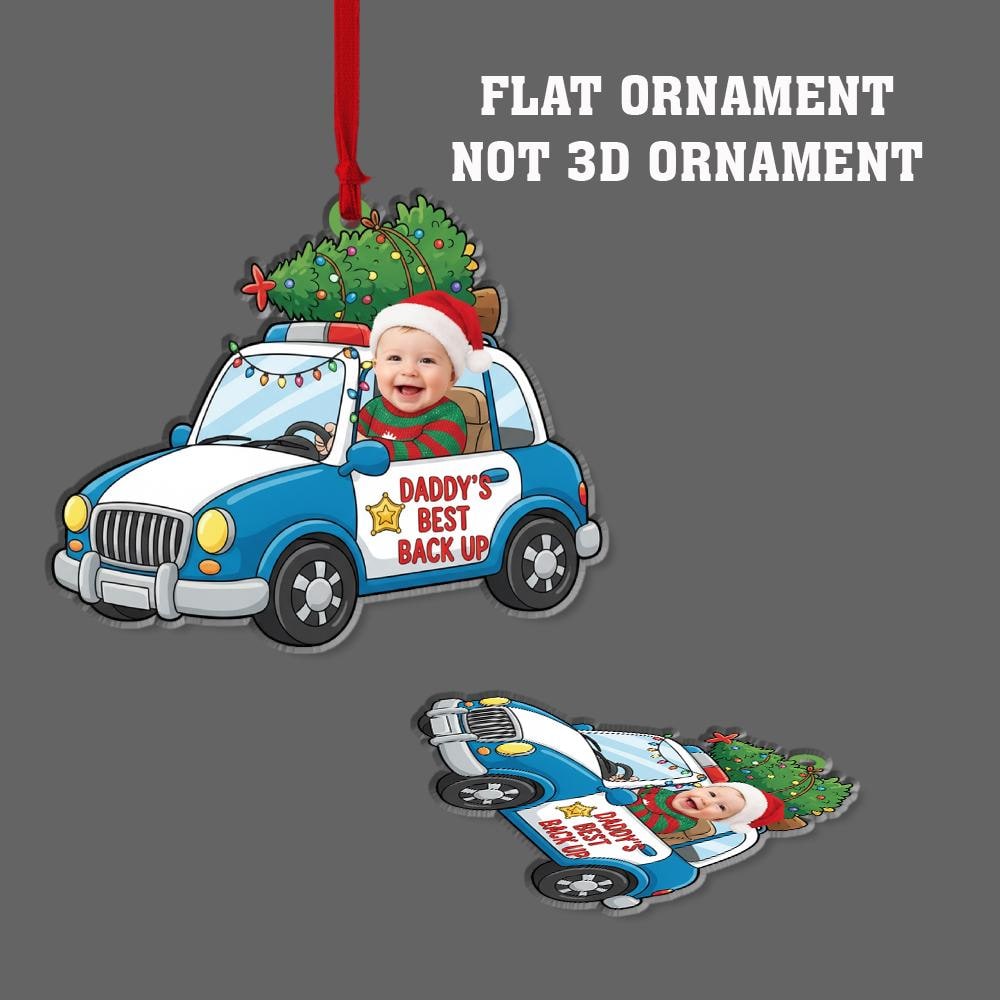 Custom Baby Photo Police Car Ornament | Personalized Christmas Tree Decoration with Child Picture