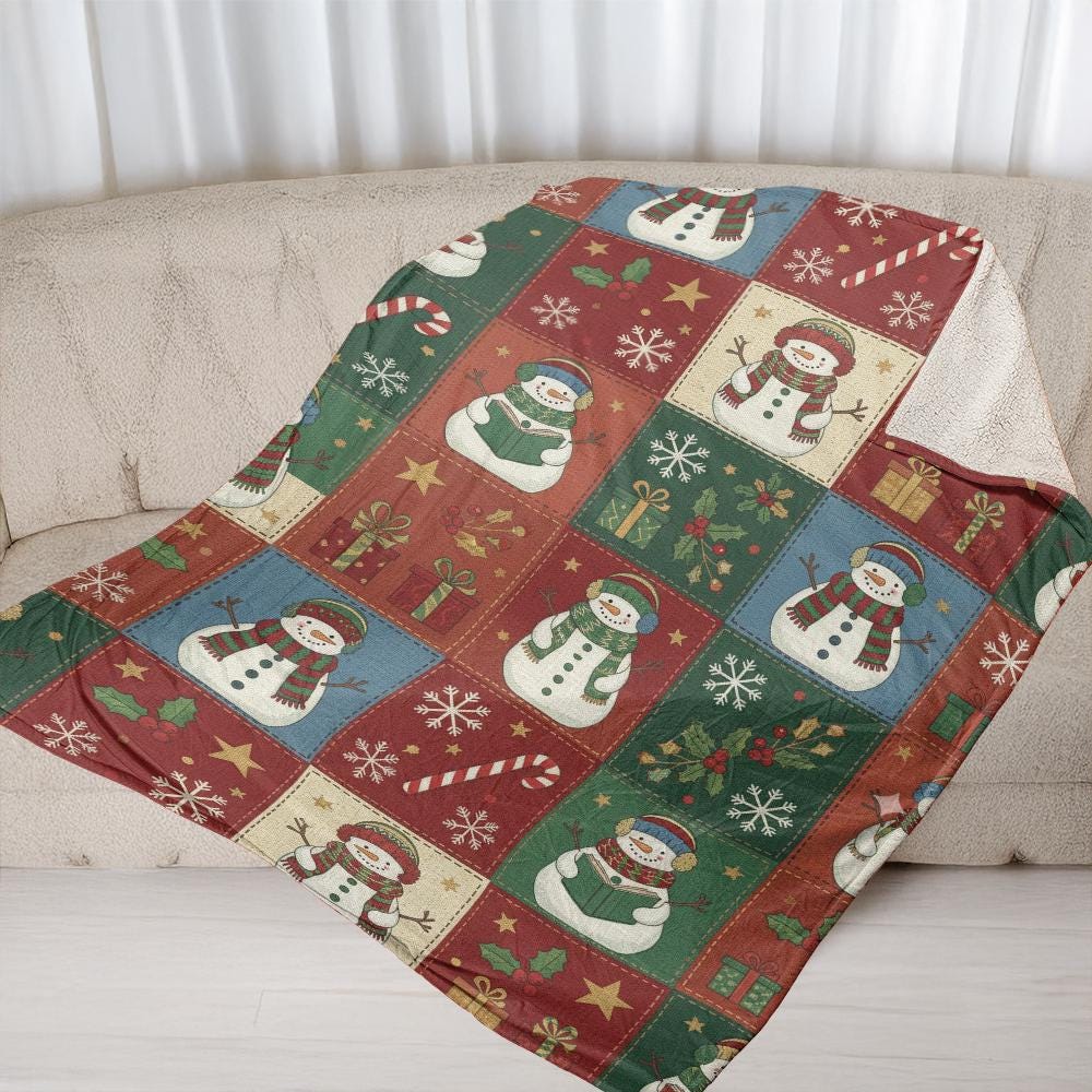 Christmas Snowman Fleece Blanket | Holiday Throw Blanket with Winter Pattern and Cozy Home Decor
