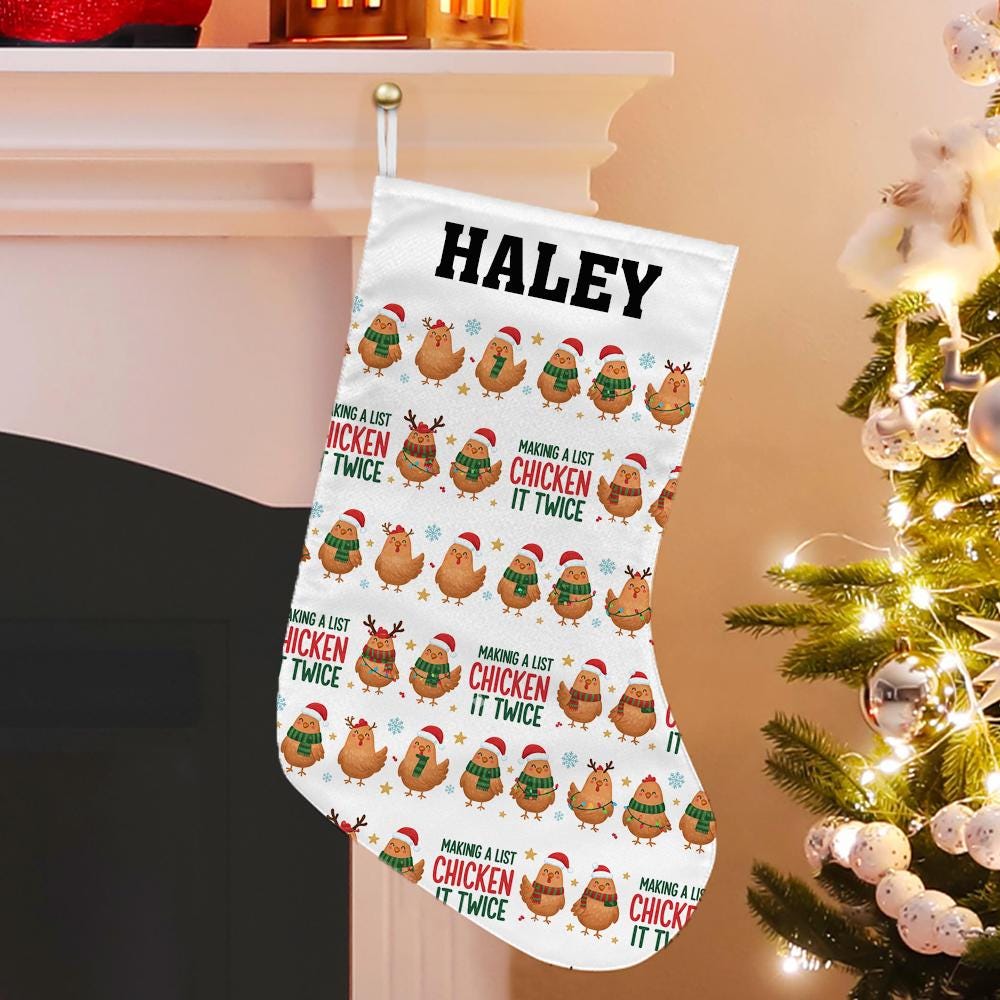 Custom Chicken Christmas Stocking | Personalized Farm Animal Holiday Fireplace Decoration