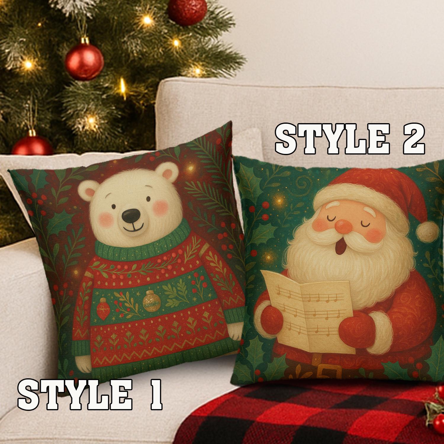 Christmas Pillow Cover: Polar Bear & Santa Holiday Cushion