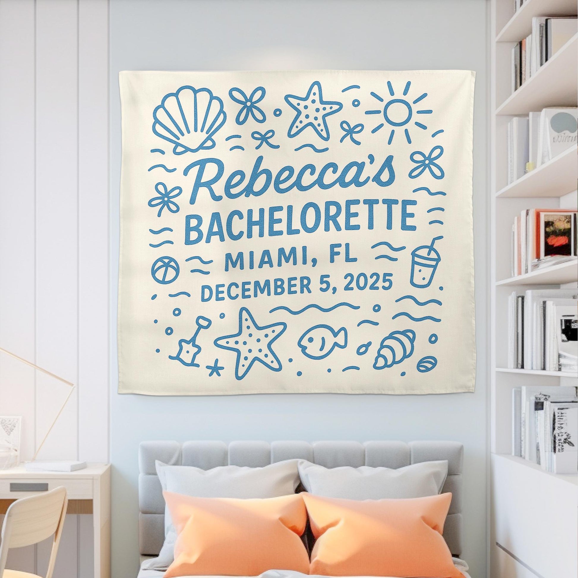 Custom Bachelorette Beach Wedding Party Tapestry | Personalized Beach Theme Wall Hanging