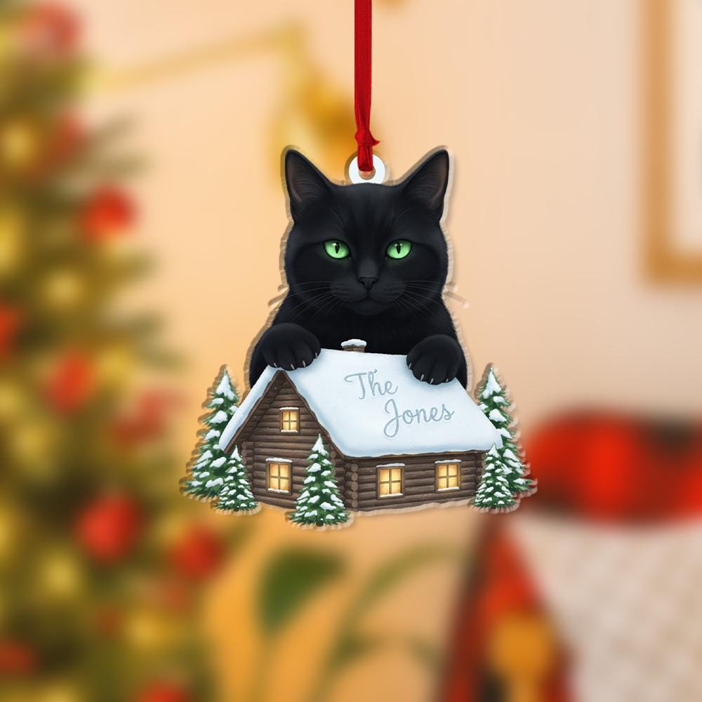 Custom Black Cat Ornament – Personalized Cabin Decoration – Yule Cat Jólakötturinn Folklore