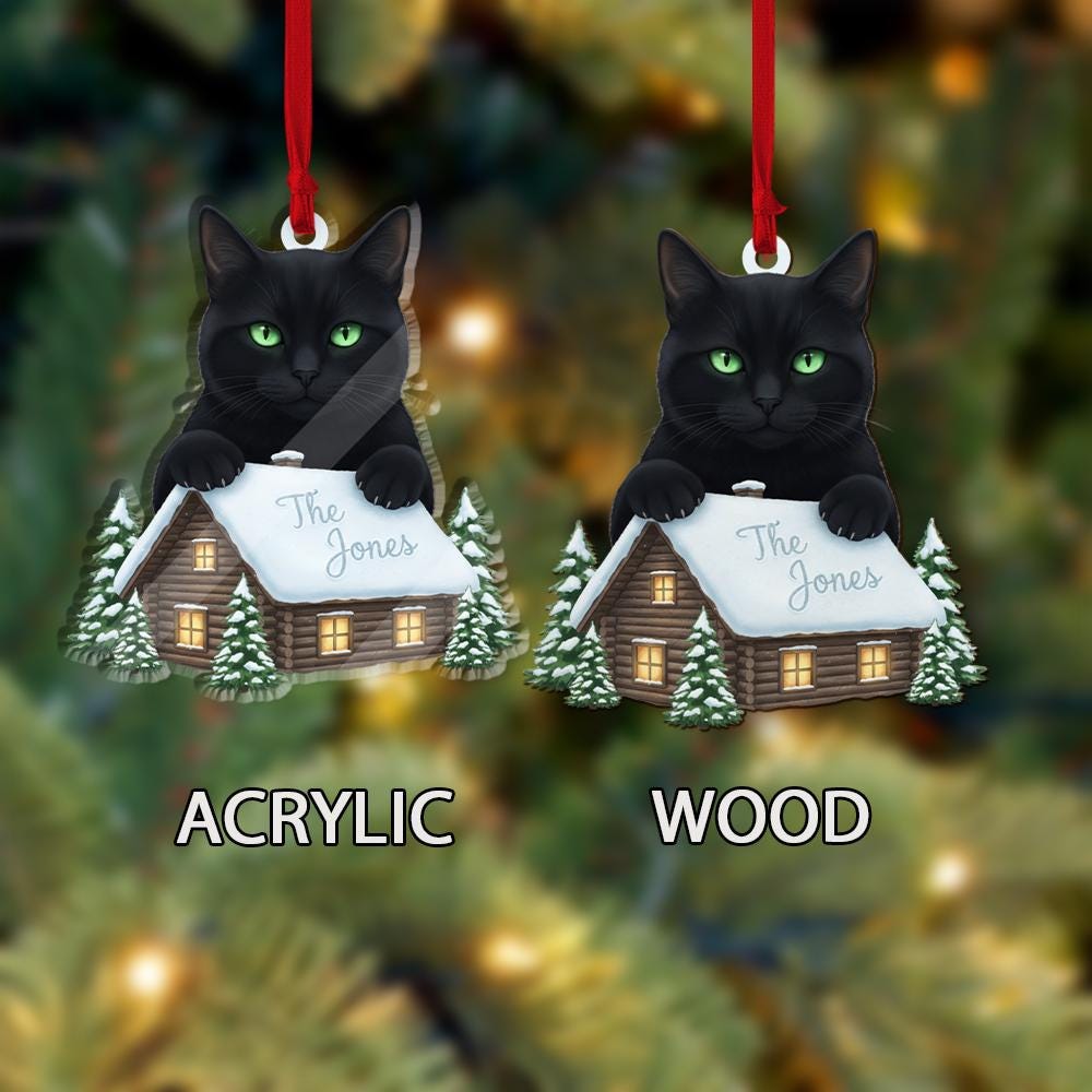 Custom Black Cat Ornament – Personalized Cabin Decoration – Yule Cat Jólakötturinn Folklore