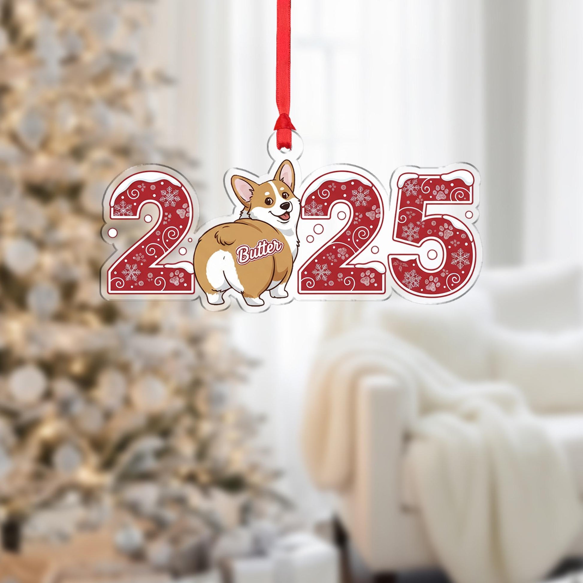 Personalized Corgi 2025 Ornament – Custom Dog Christmas Decoration, Cute Pet Holiday Gift, Funny Corgi Butt Tree Ornament