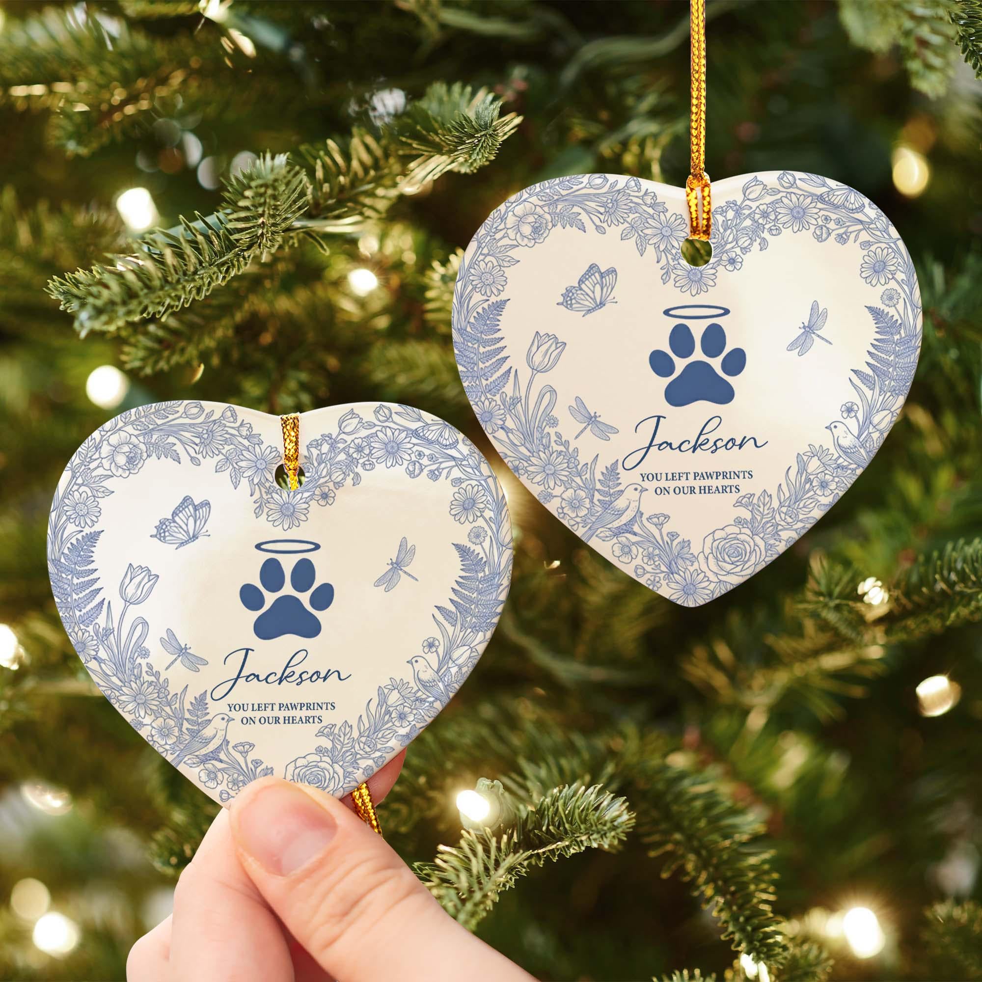 Personalized Pet Memorial Ornament – Custom Name Heart Ceramic Keepsake with Paw Print