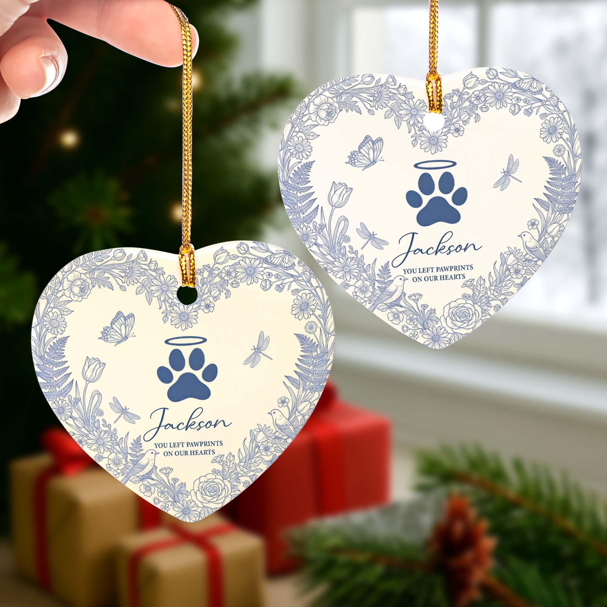 Personalized Pet Memorial Ornament – Custom Name Heart Ceramic Keepsake with Paw Print