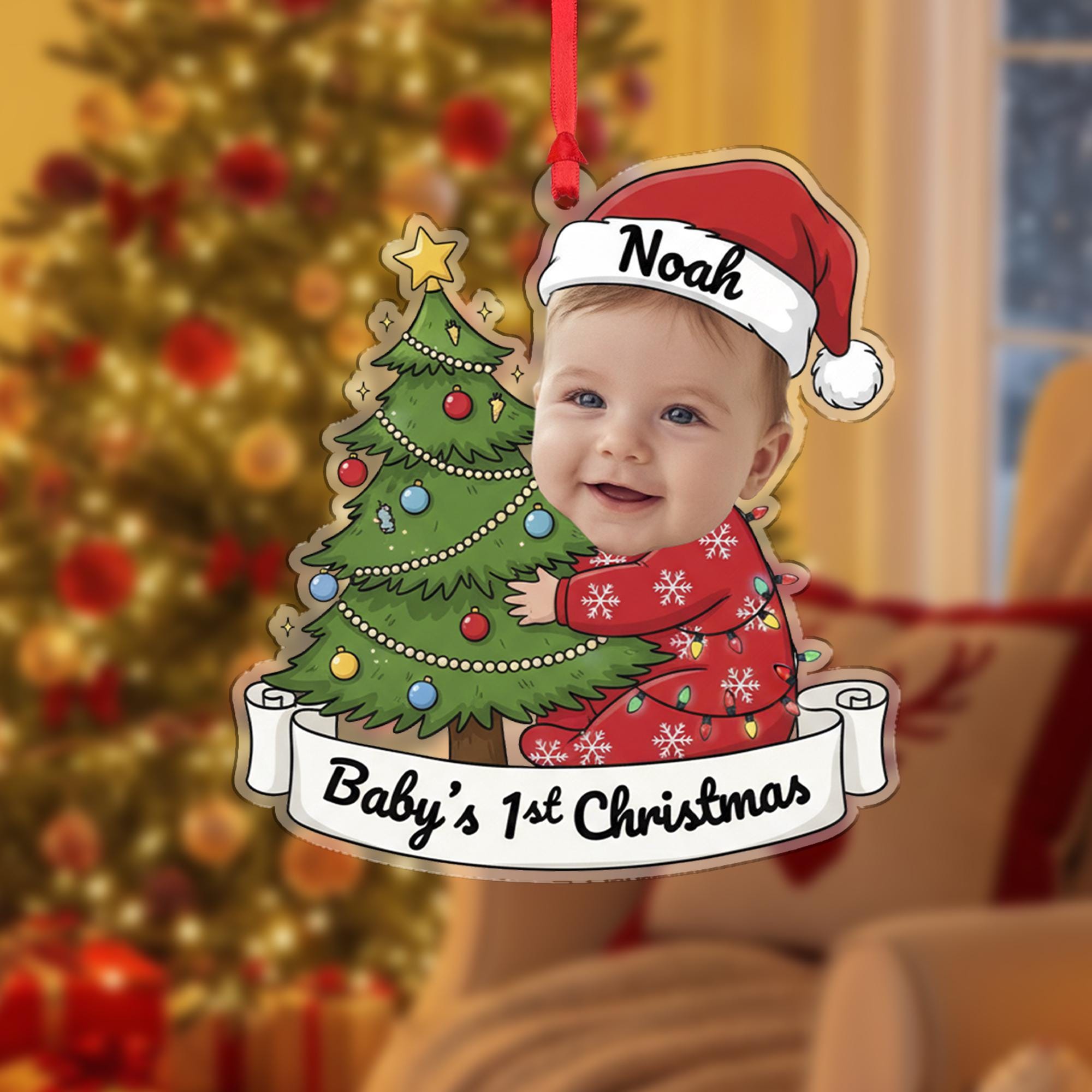 Personalized Baby’s First Christmas Ornament – Custom Photo Holiday Keepsake with Name & Tree