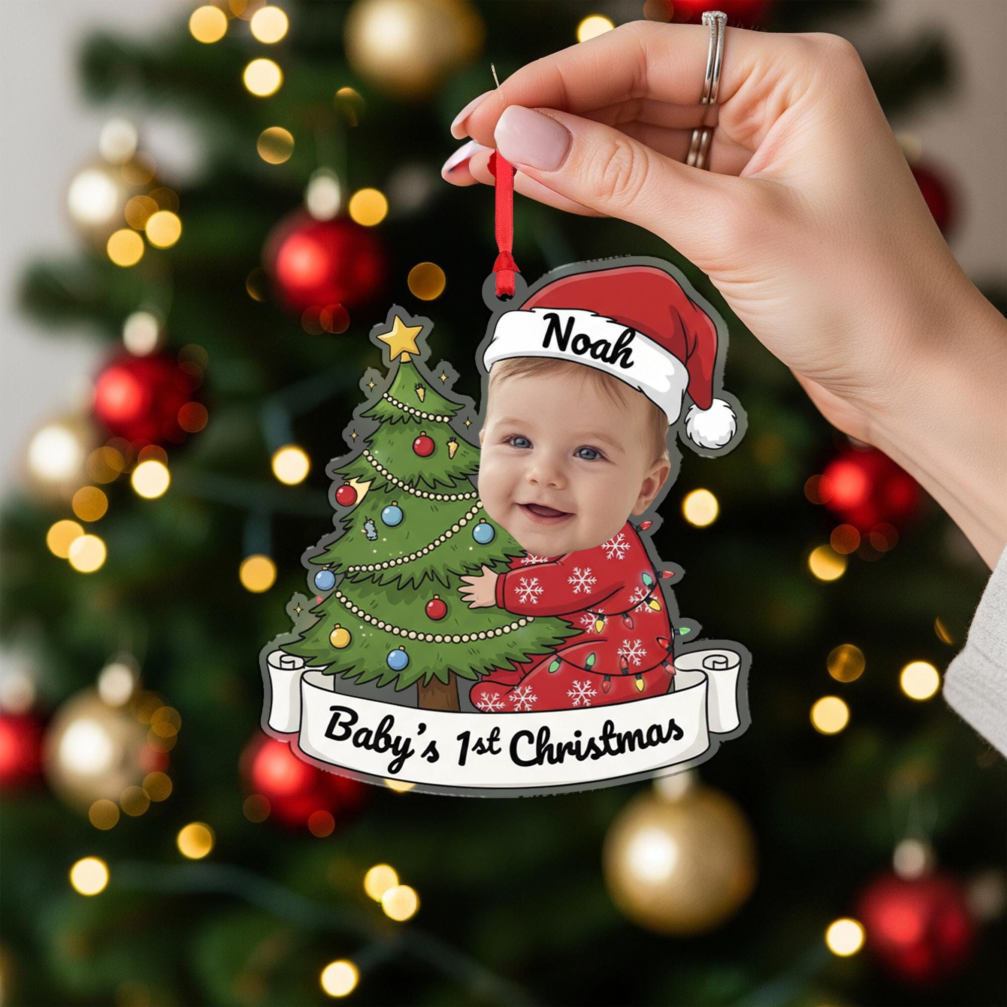 Personalized Baby’s First Christmas Ornament – Custom Photo Holiday Keepsake with Name & Tree