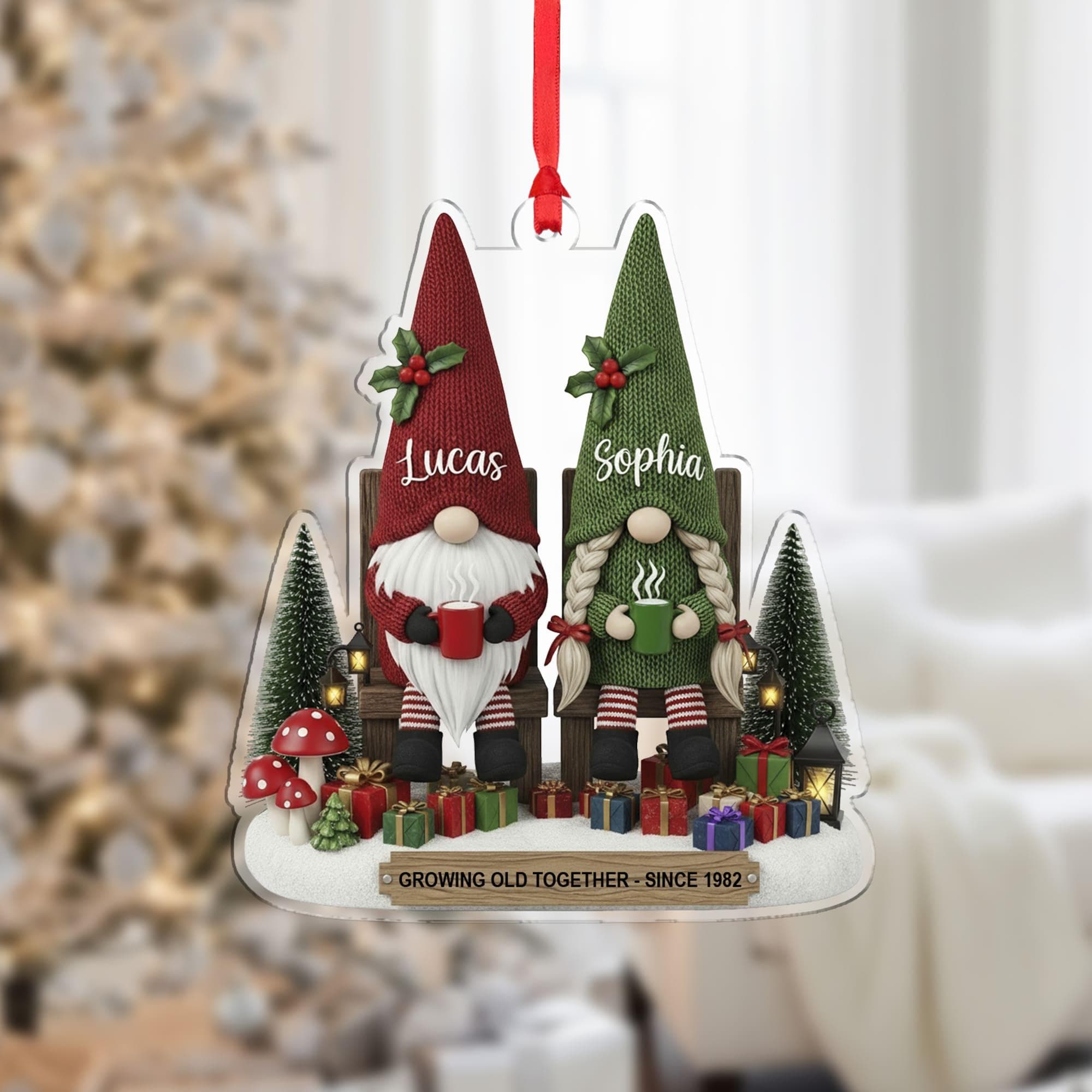 Personalized Couple Gnome Christmas Ornament: Custom Holiday Decoration