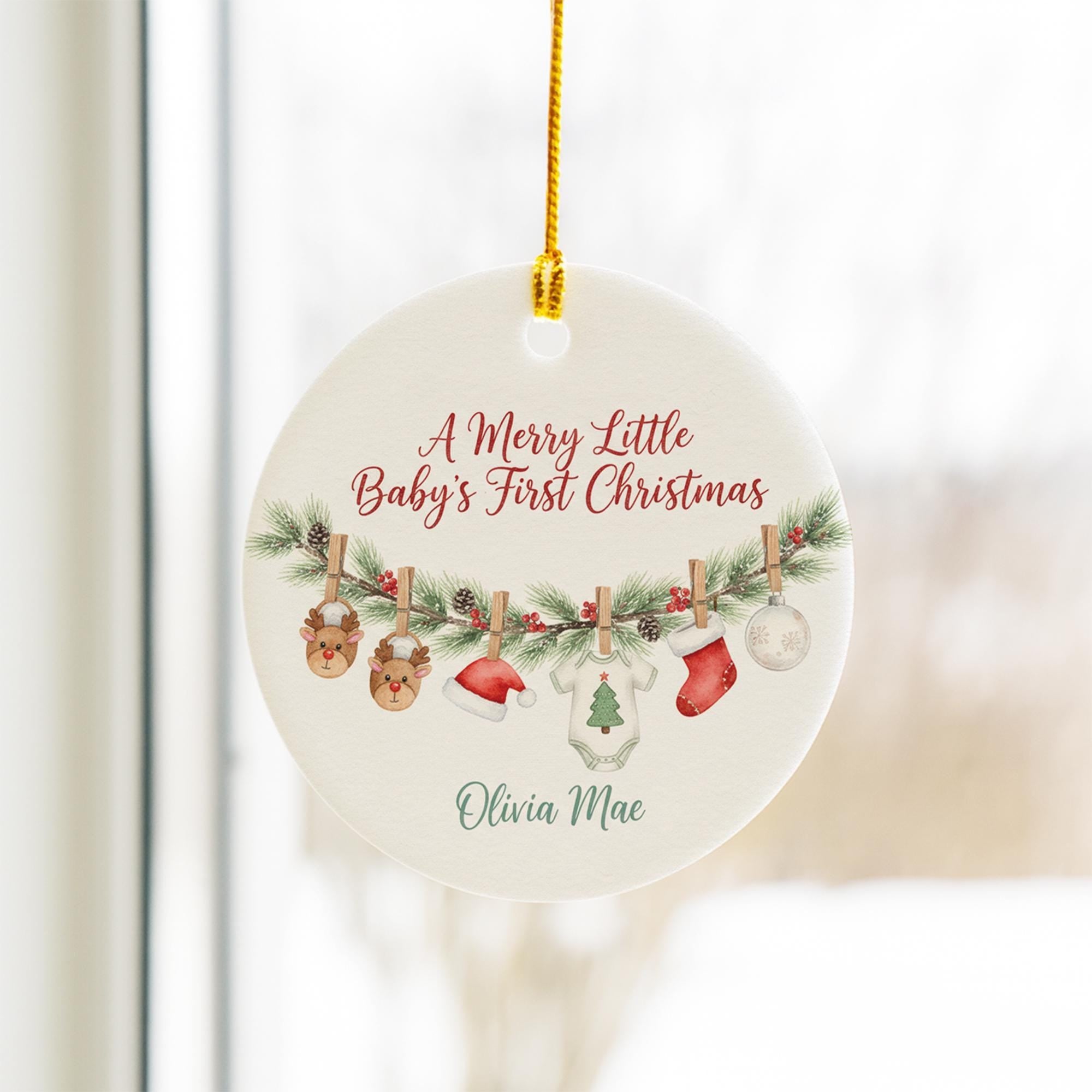 Personalized Baby's First Christmas Ornament - 2025 Ceramic Keepsake Gift