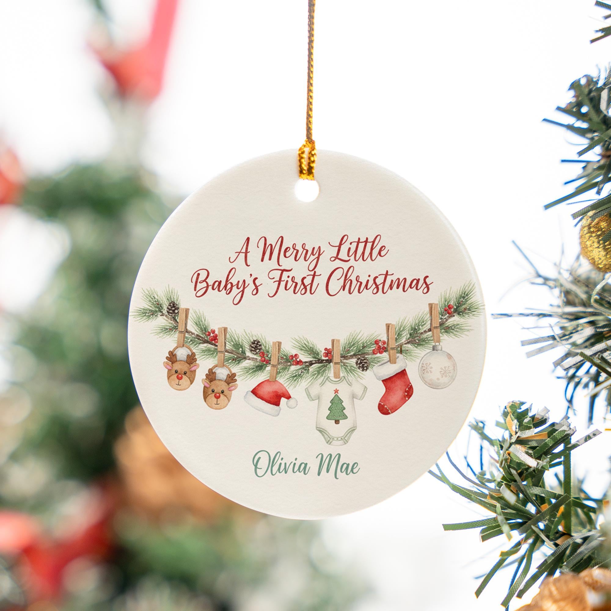 Personalized Baby's First Christmas Ornament - 2025 Ceramic Keepsake Gift