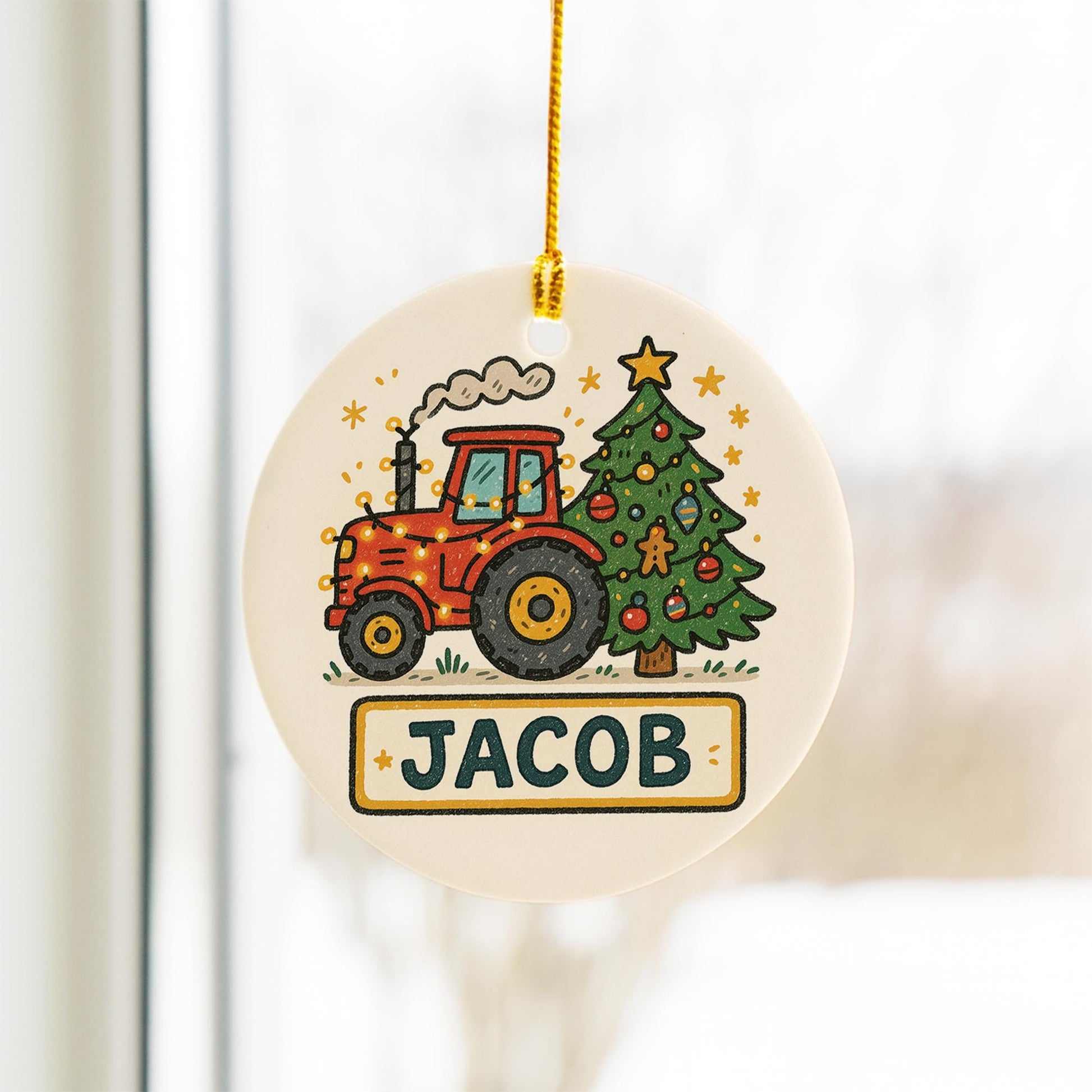 Personalized Baby Tractor Christmas Ornament - Custom Name Farm Boy Gift