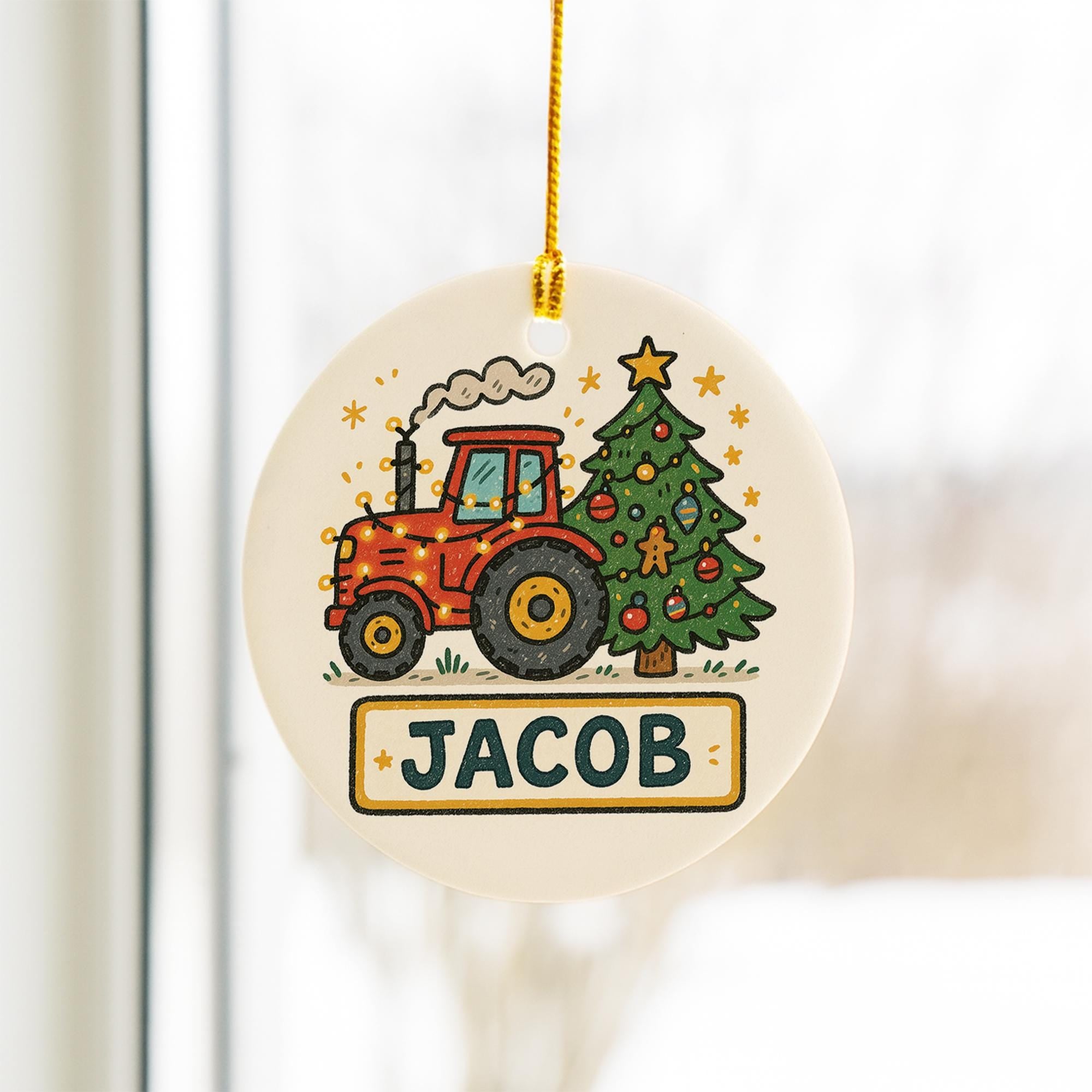 Personalized Baby Tractor Christmas Ornament - Custom Name Farm Boy Gift