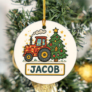 Personalized Baby Tractor Christmas Ornament - Custom Name Farm Boy Gift