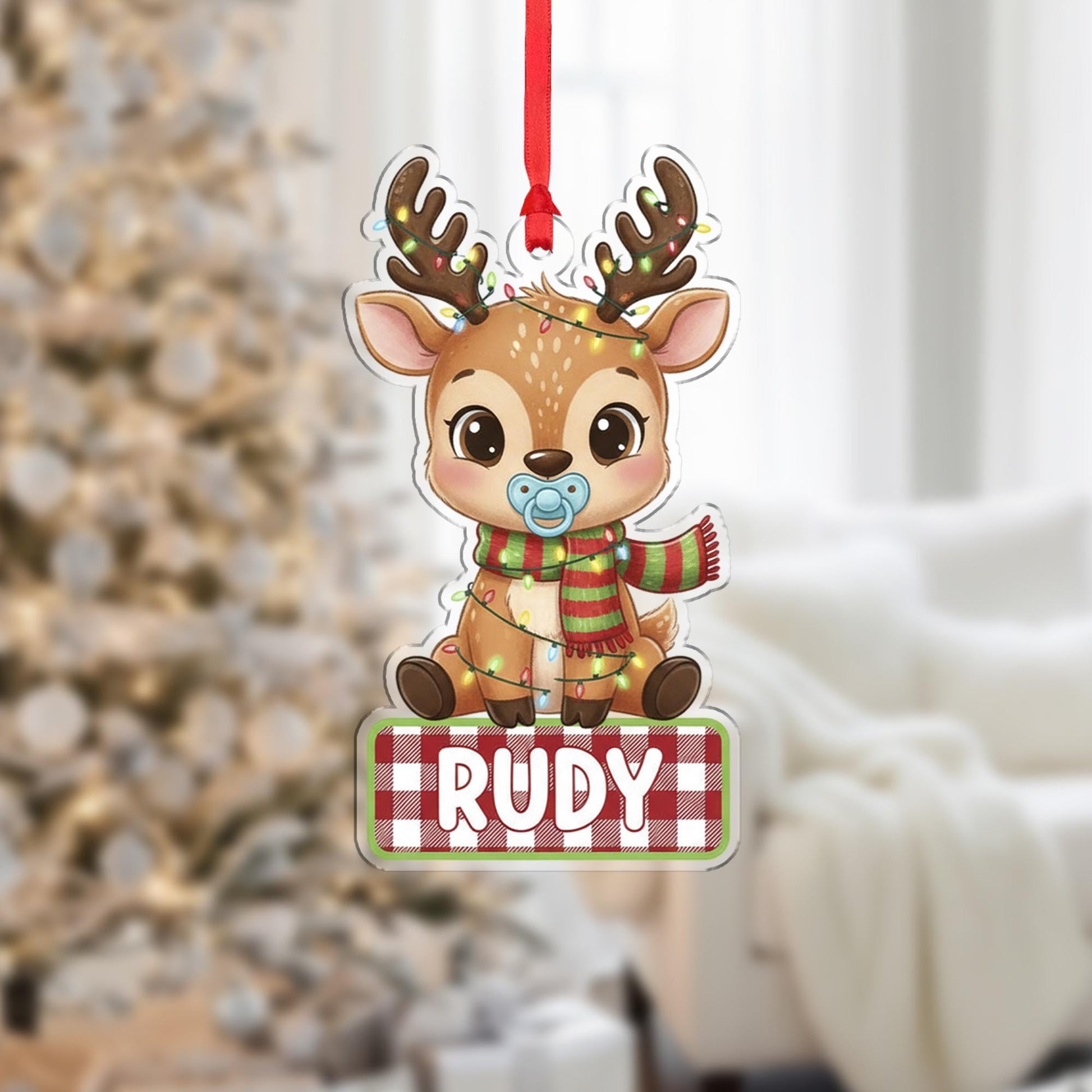 Personalized Baby Reindeer Ornament - Custom Name First Christmas Gift