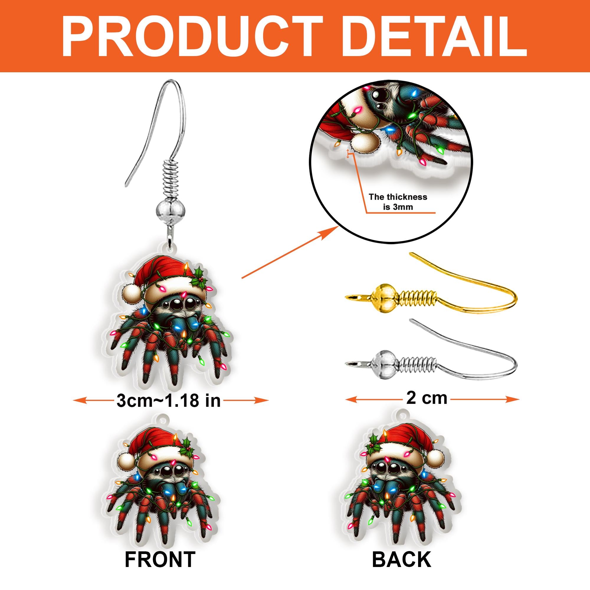 Christmas Spider Earrings: Holiday Lights, Santa Hat - Acrylic