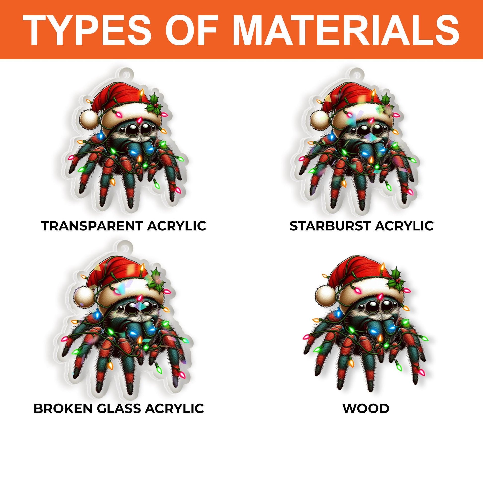 Christmas Spider Earrings: Holiday Lights, Santa Hat - Acrylic