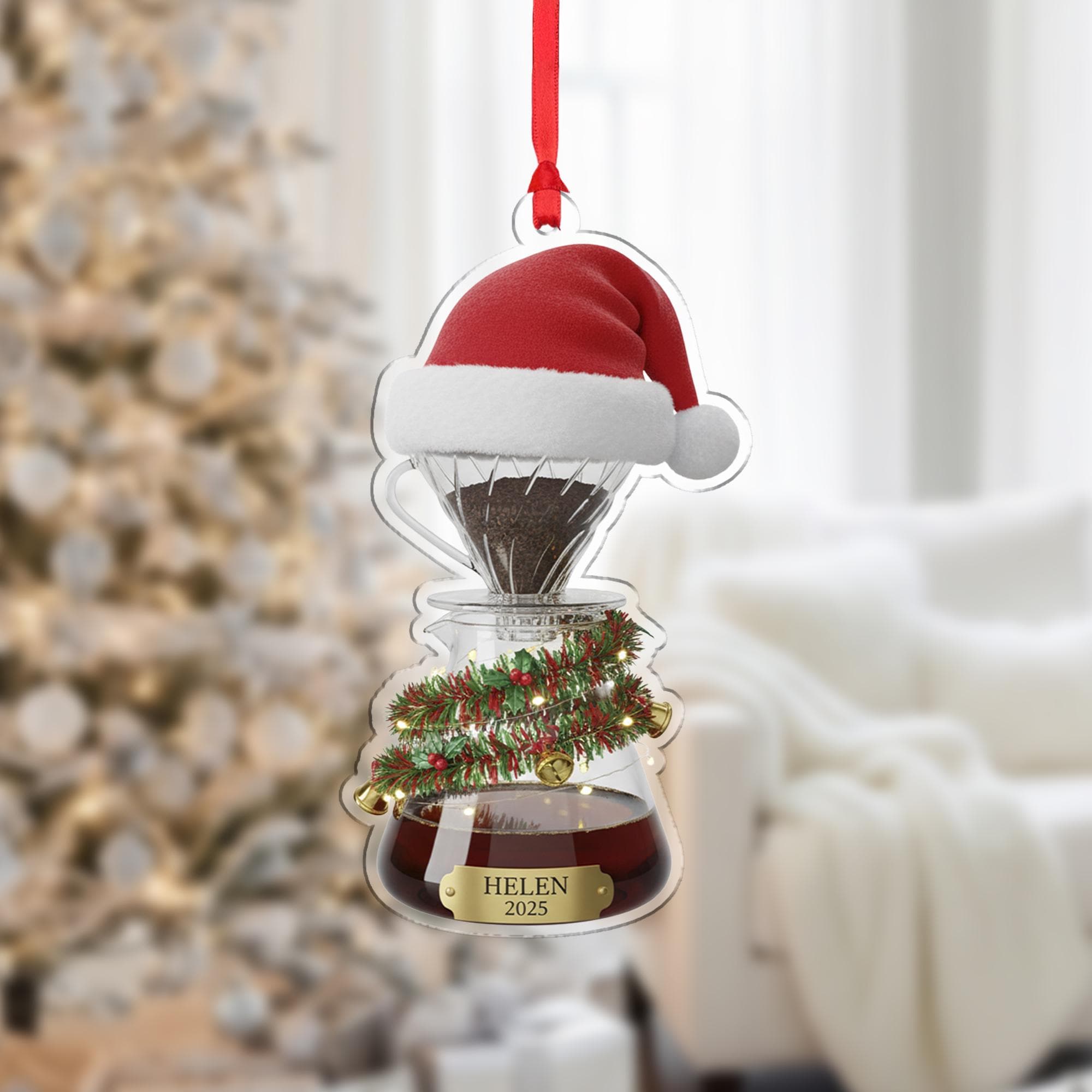 Personalized Pour-Over Coffee Acrylic Ornament 2025; Dripper Barista Gift