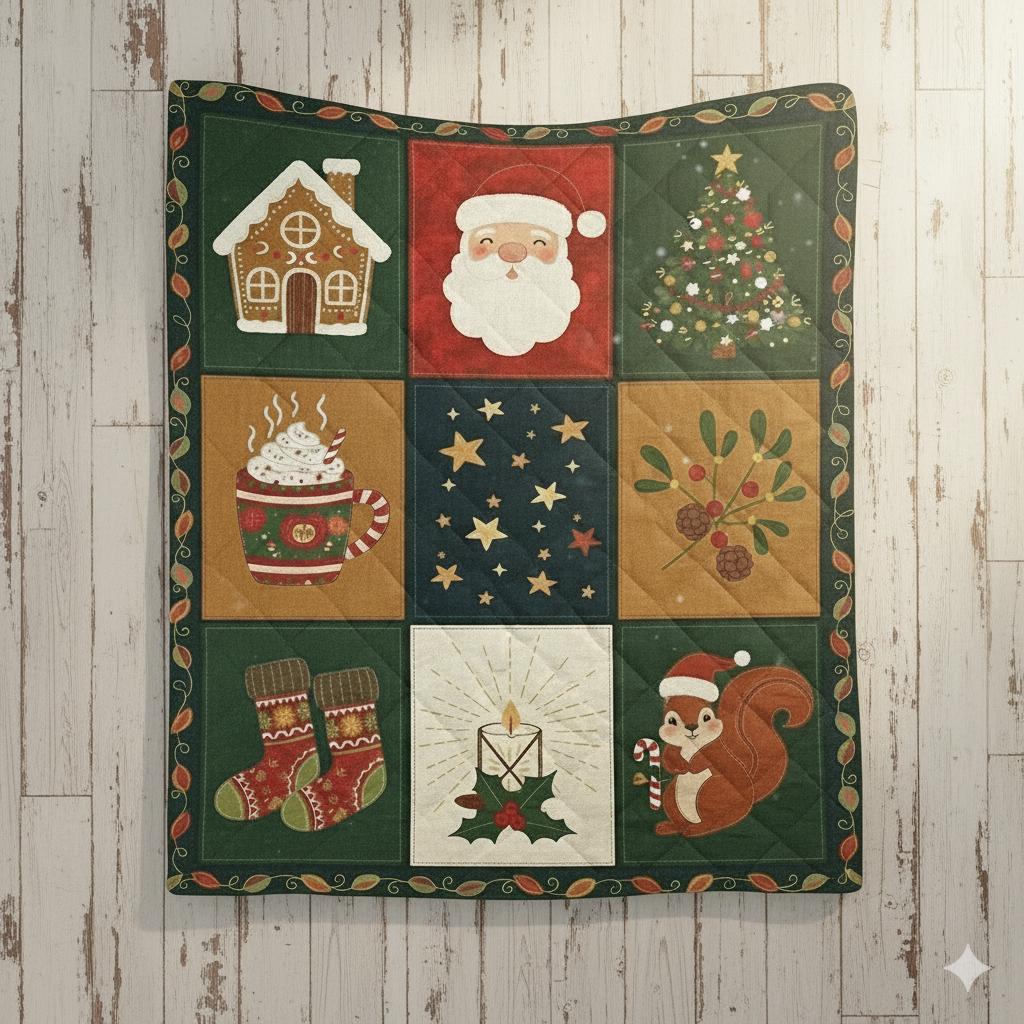 Christmas Quilt Blanket – Cozy Holiday Patchwork Throw with Santa & Festive Design