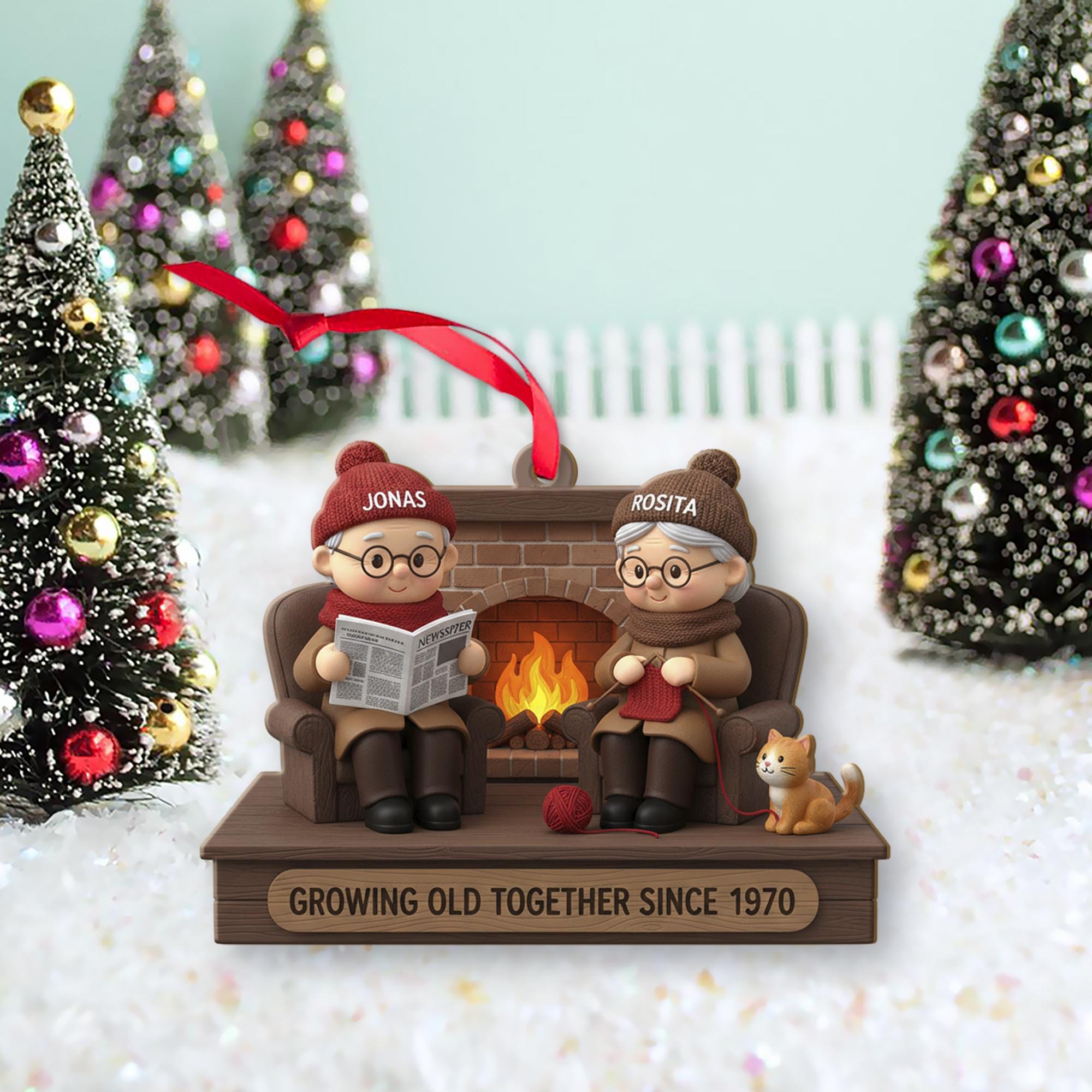 Personalized Couple Ornament – Fireplace Decoration with Growing Old Together Design, Custom Names and Year