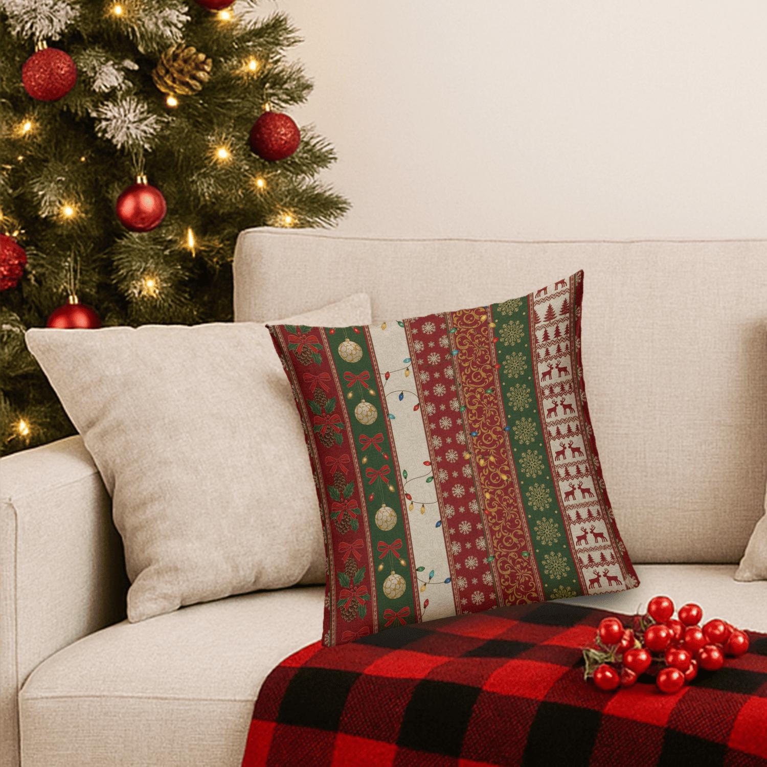 Christmas Pillow Cover: Reindeer, Ornaments, Winter Home Decor