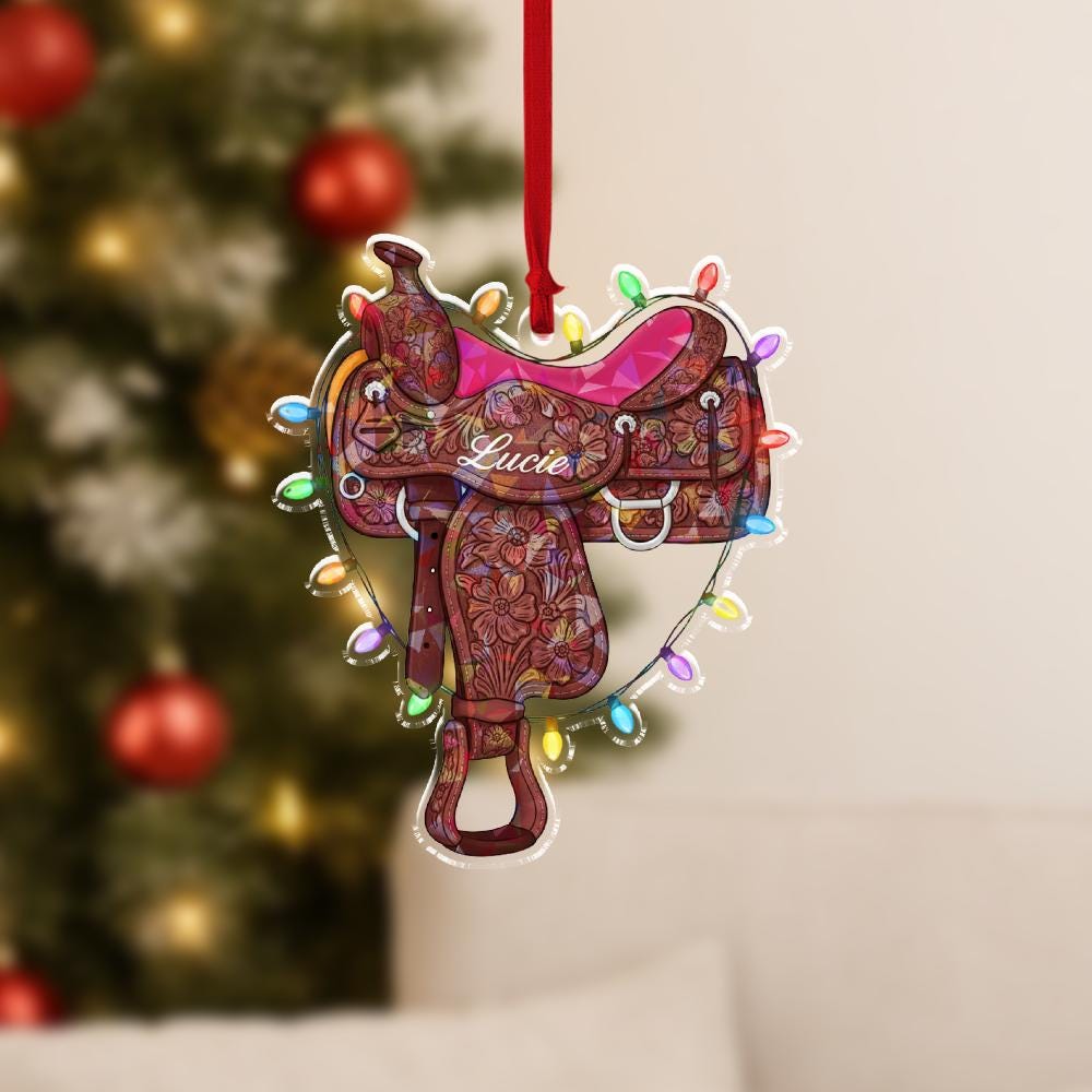 Personalized Saddle Ornament – Acrylic Christmas Ornament with Lights