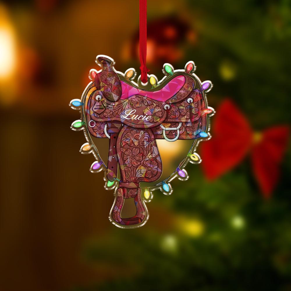 Personalized Saddle Ornament – Acrylic Christmas Ornament with Lights