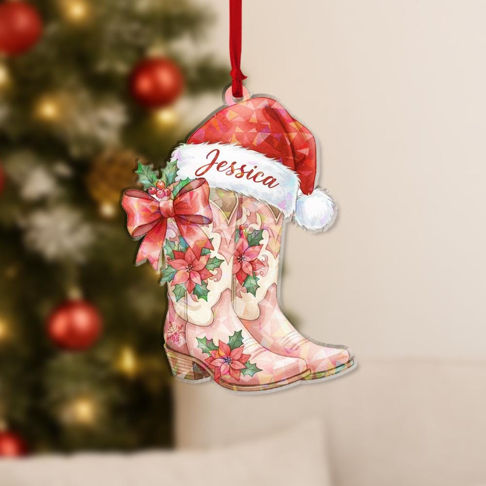 Personalized Cowboy Boots Ornament – Acrylic Christmas Ornament with Name