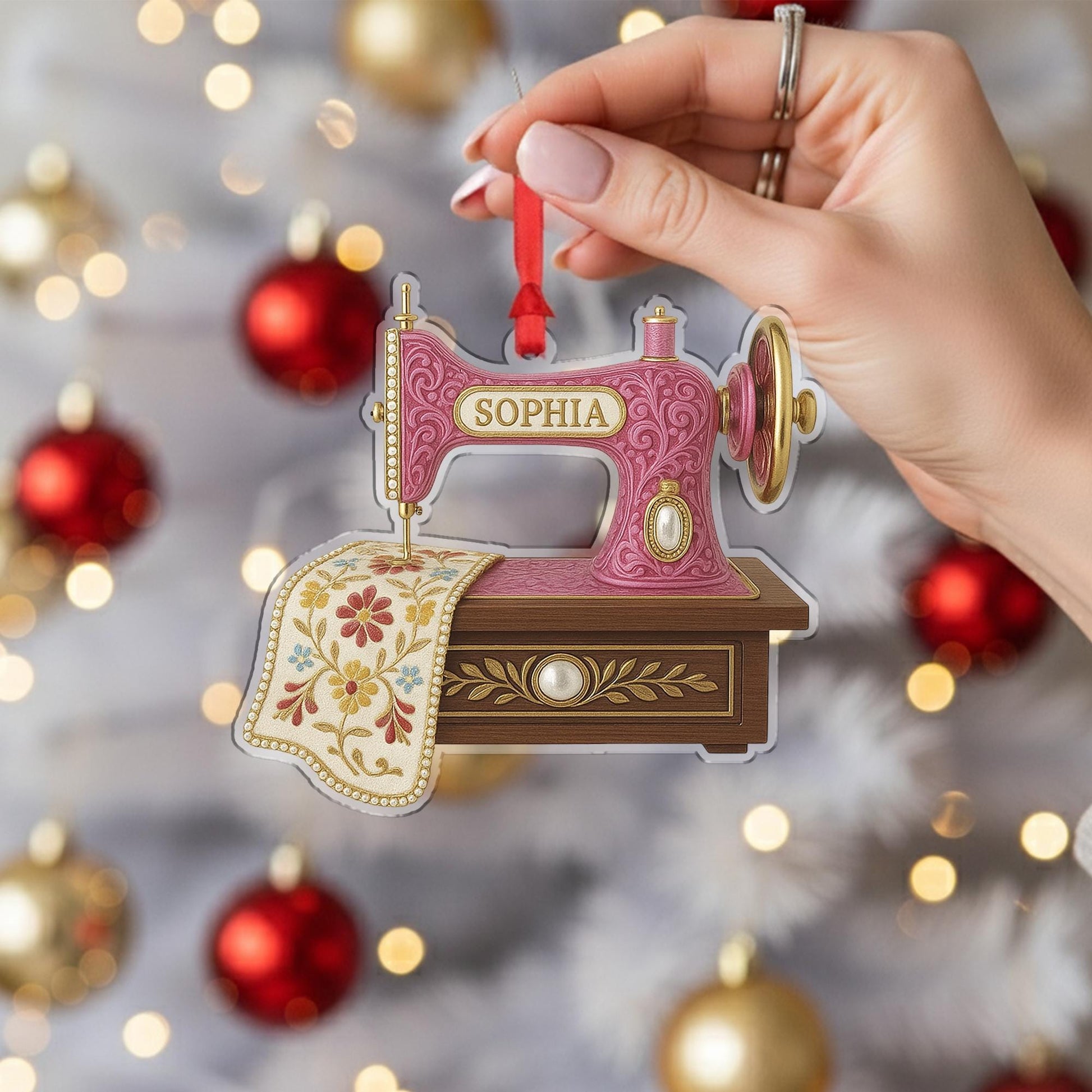 Custom Acrylic Sewing Machine Ornament | Sewing Design Tree Decor