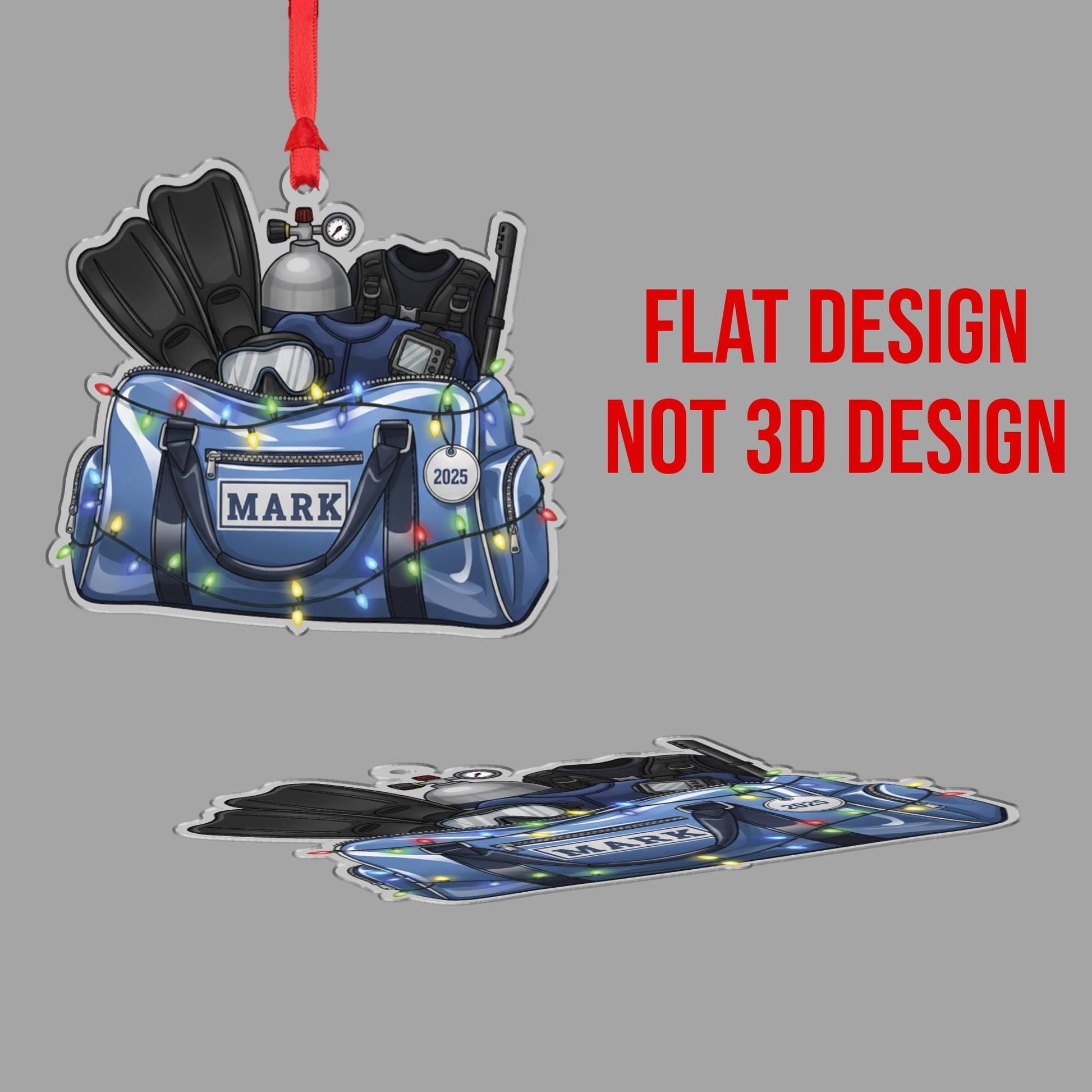 Personalized Scuba Diving Ornament – Holiday Tree Decoration with Gear Bag, Fins, and Tank Design