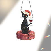 Custom Black Cat Acrylic Hologram Window Hanging: Shimmering Sun Catcher