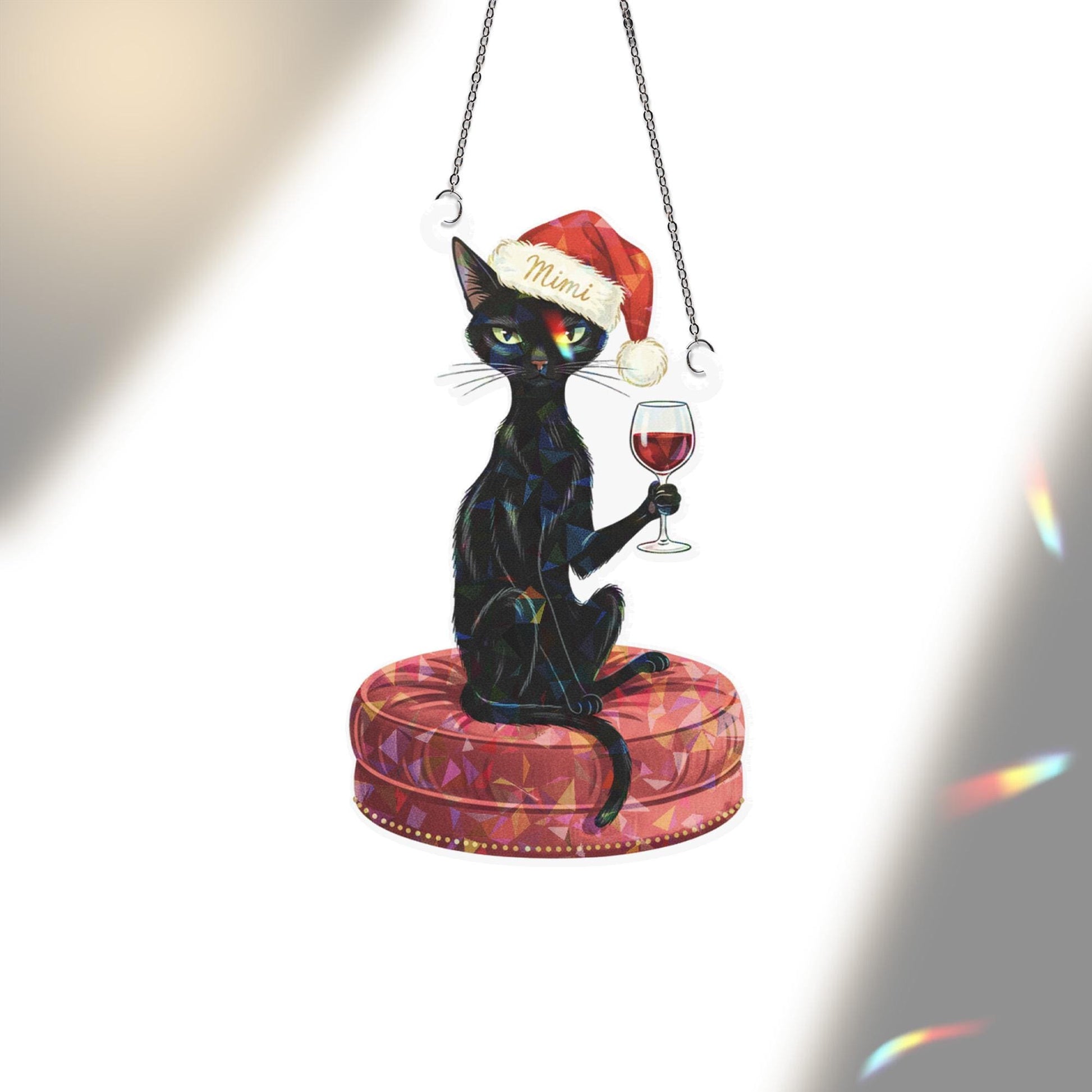 Custom Black Cat Acrylic Hologram Window Hanging: Shimmering Sun Catcher