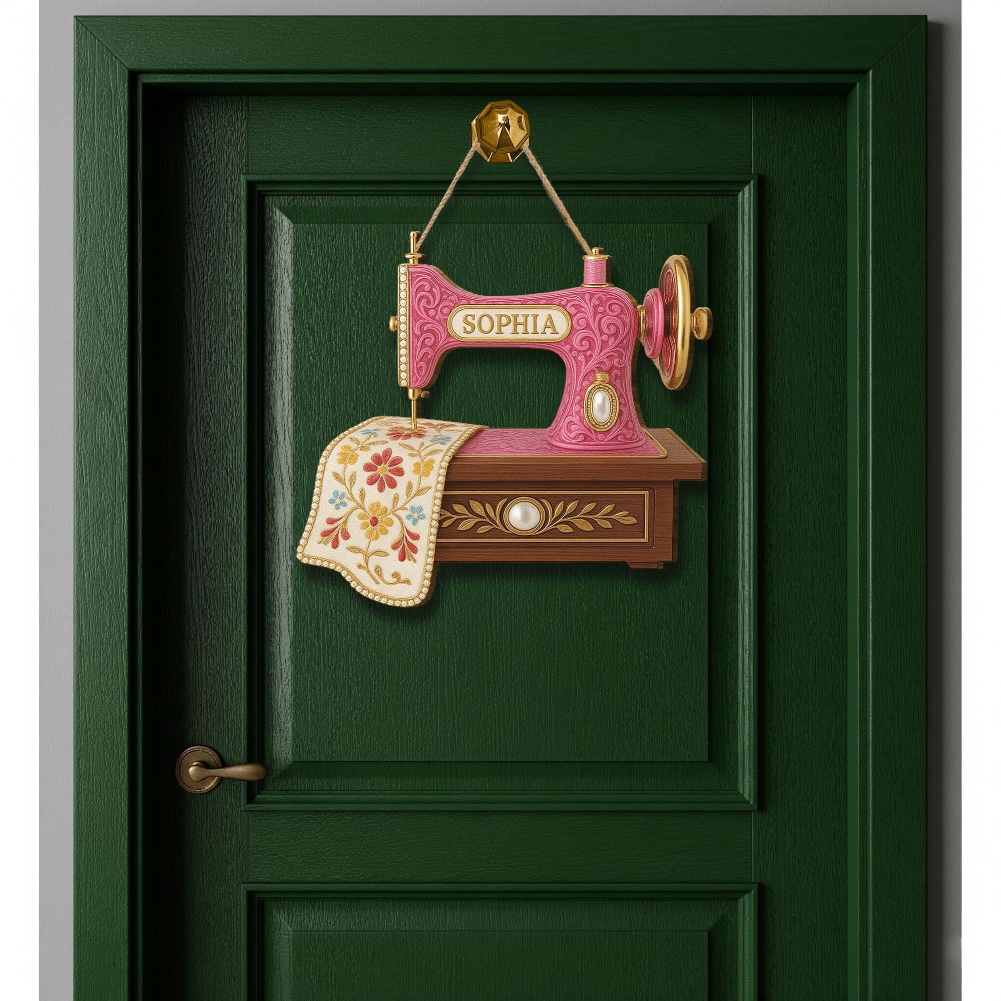 Personalized Sewing Machine Sign, Custom Name Wood Wall Decor for Seamstress