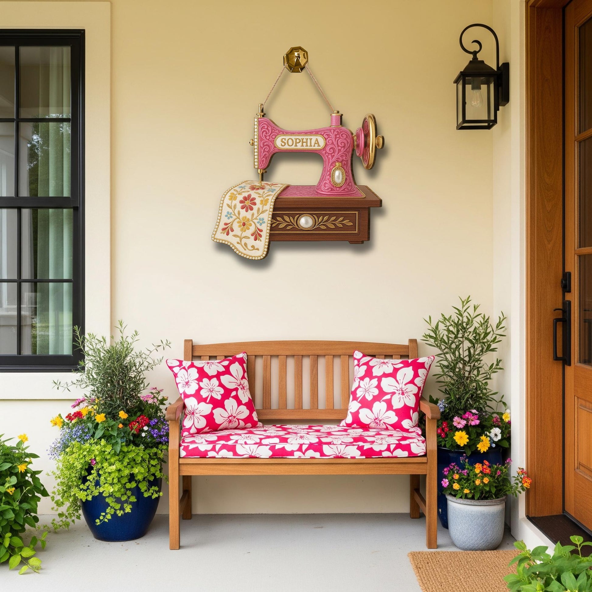 Personalized Sewing Machine Sign, Custom Name Wood Wall Decor for Seamstress