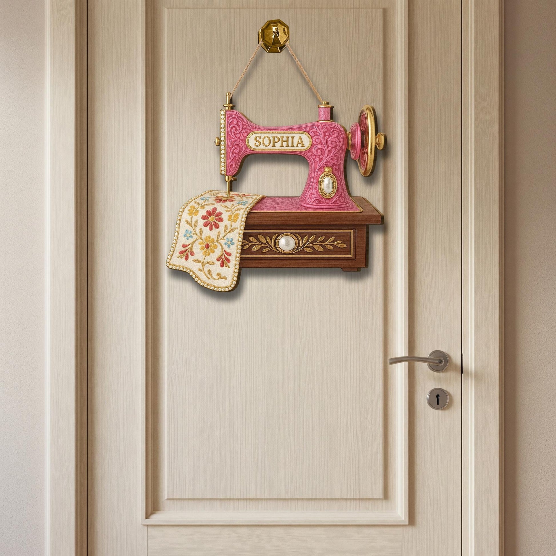 Personalized Sewing Machine Sign, Custom Name Wood Wall Decor for Seamstress