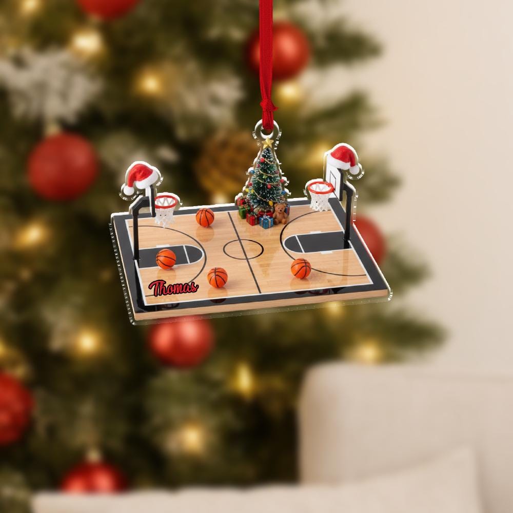 Custom Basketball Court Christmas Ornament, Personalized Sports Tree Decoration with Name, Holiday Ornament for Basketball Fans